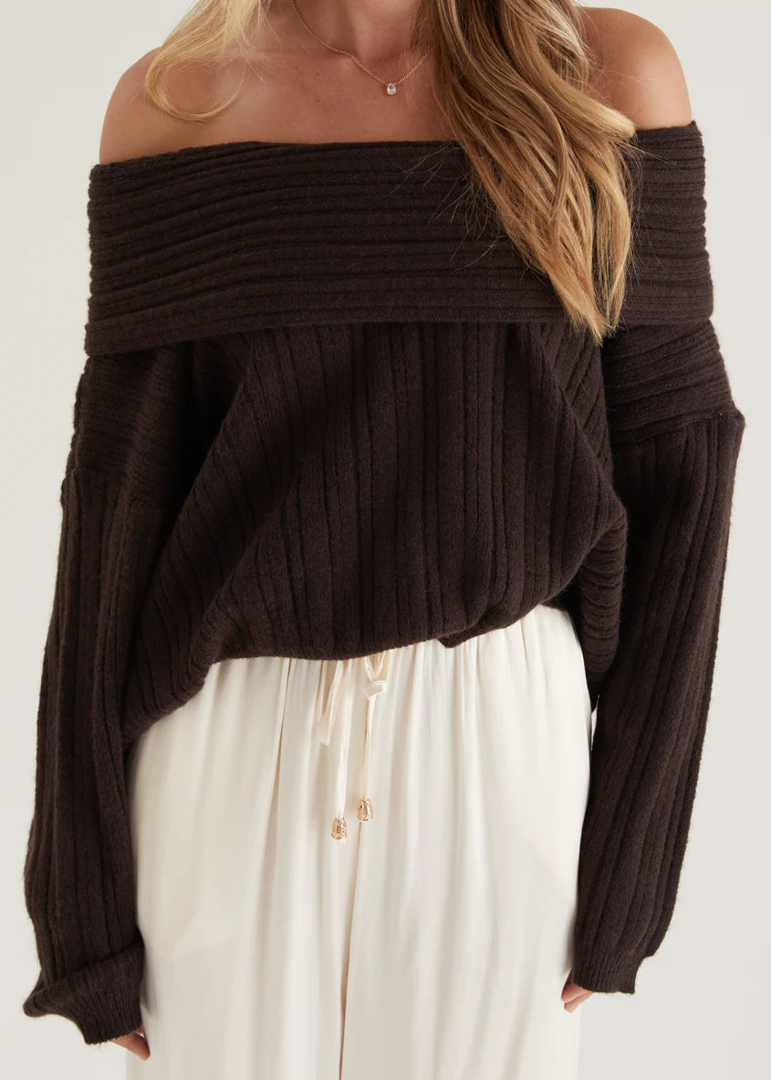 Shiloh Off Shoulder Sweater - Espresso