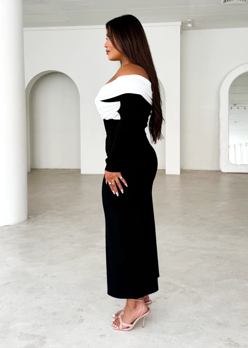 Revolver Off Shoulder Maxi Dress - Black Splice