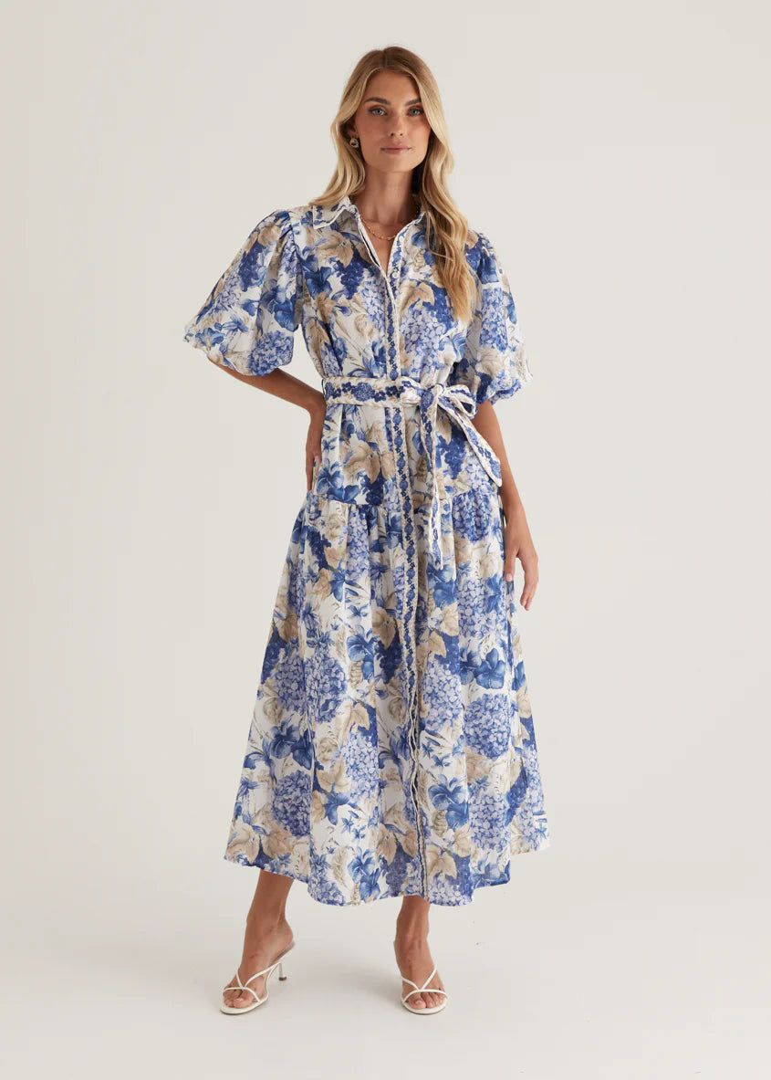 Ceres Midi Dress - White Hydrangea