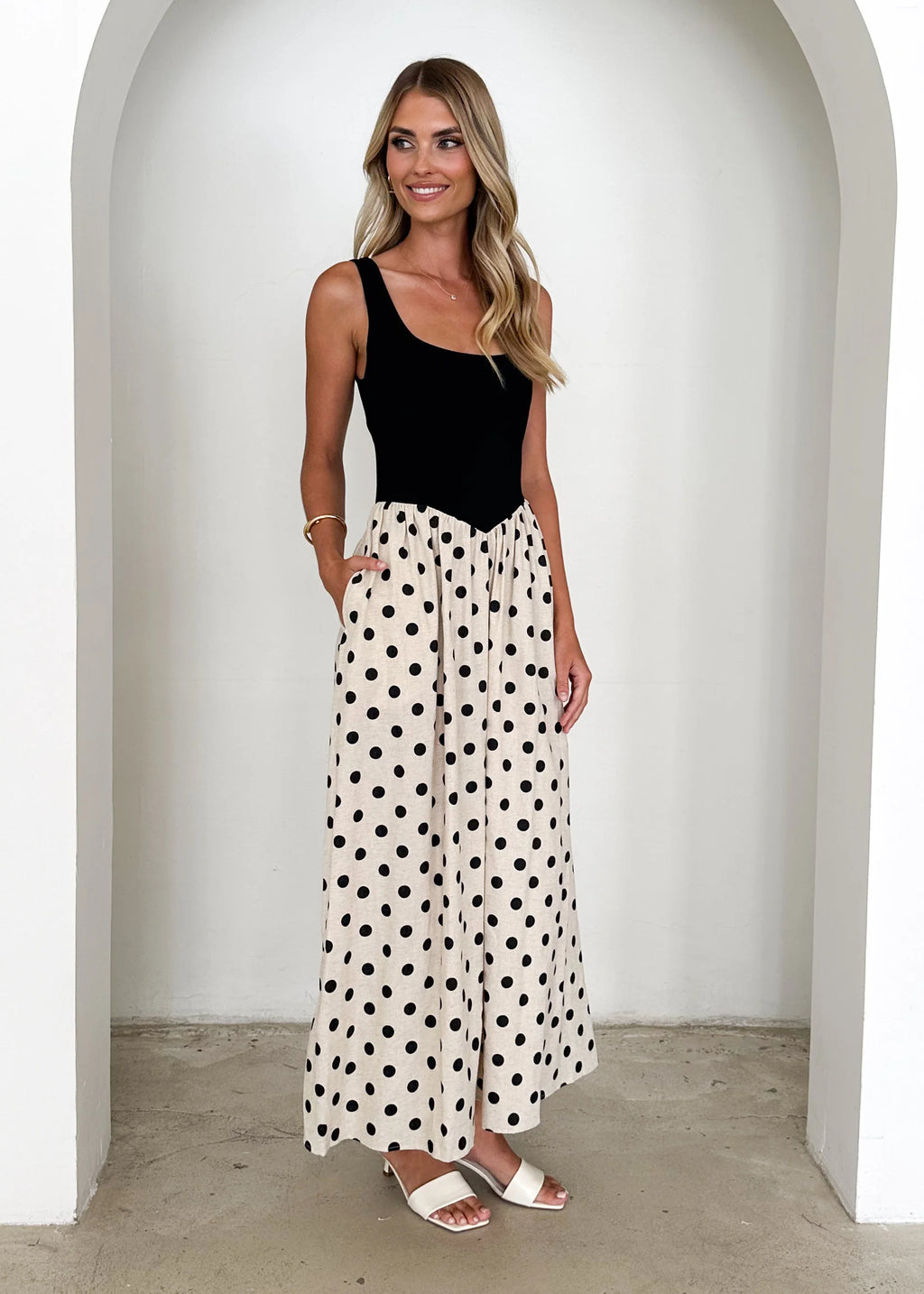 Natalie Maxi Dress - Black Polka