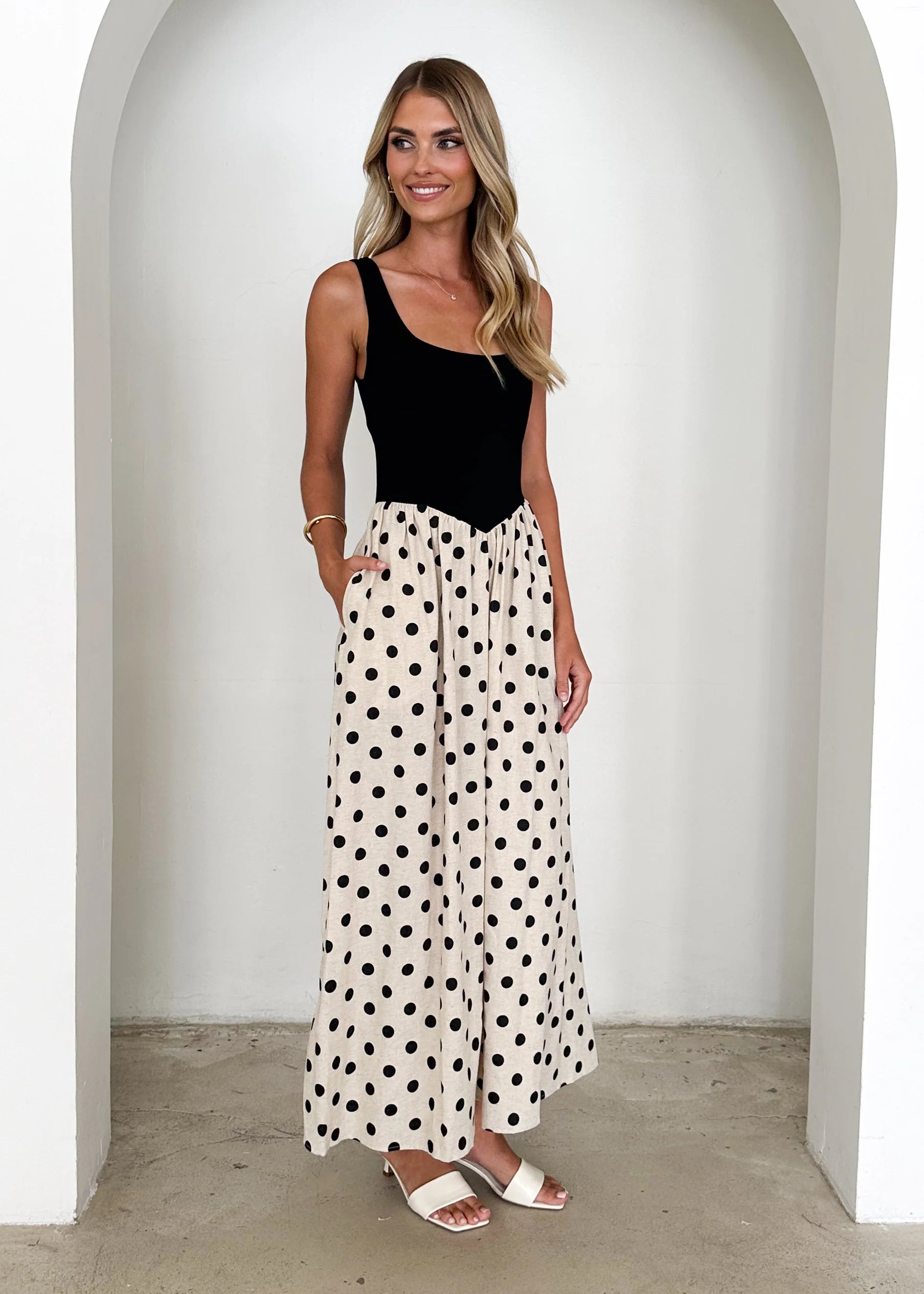 Natalie Maxi Dress - Black Polka