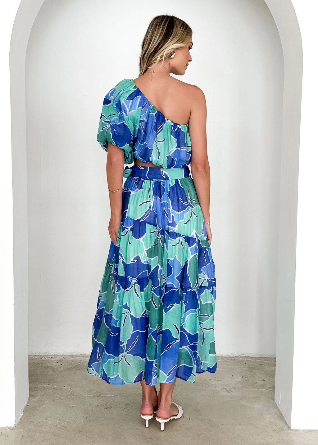 Ivanna One Shoulder Crop - Blue Abstract