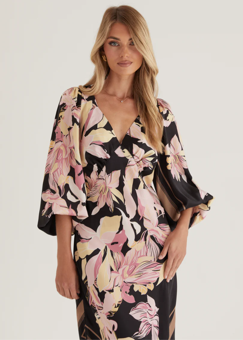Stetha Maxi Dress - Black Floral