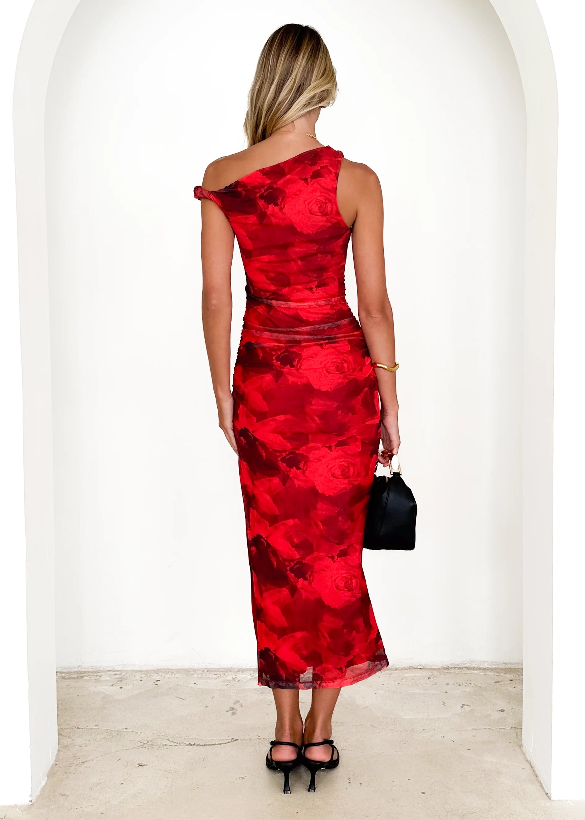 Darbie Mesh Maxi Dress - Red Flowers