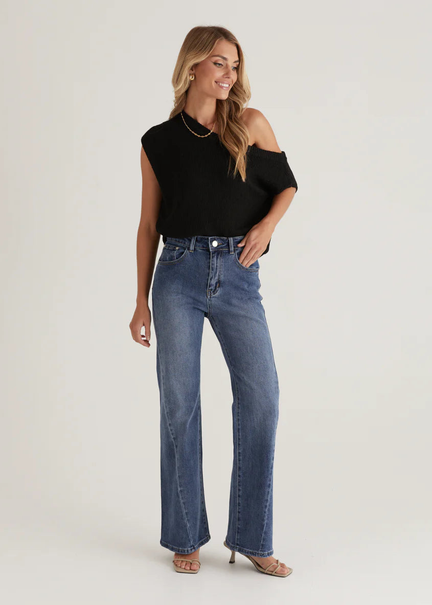 Georgie Stretch Flare  Jeans - Mid Blue