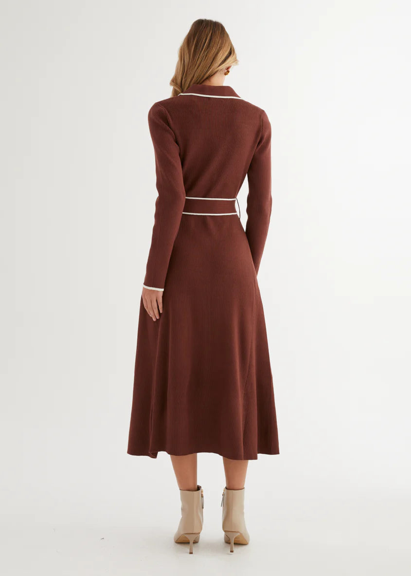 Stephanie Knit Midi Dress - Brown