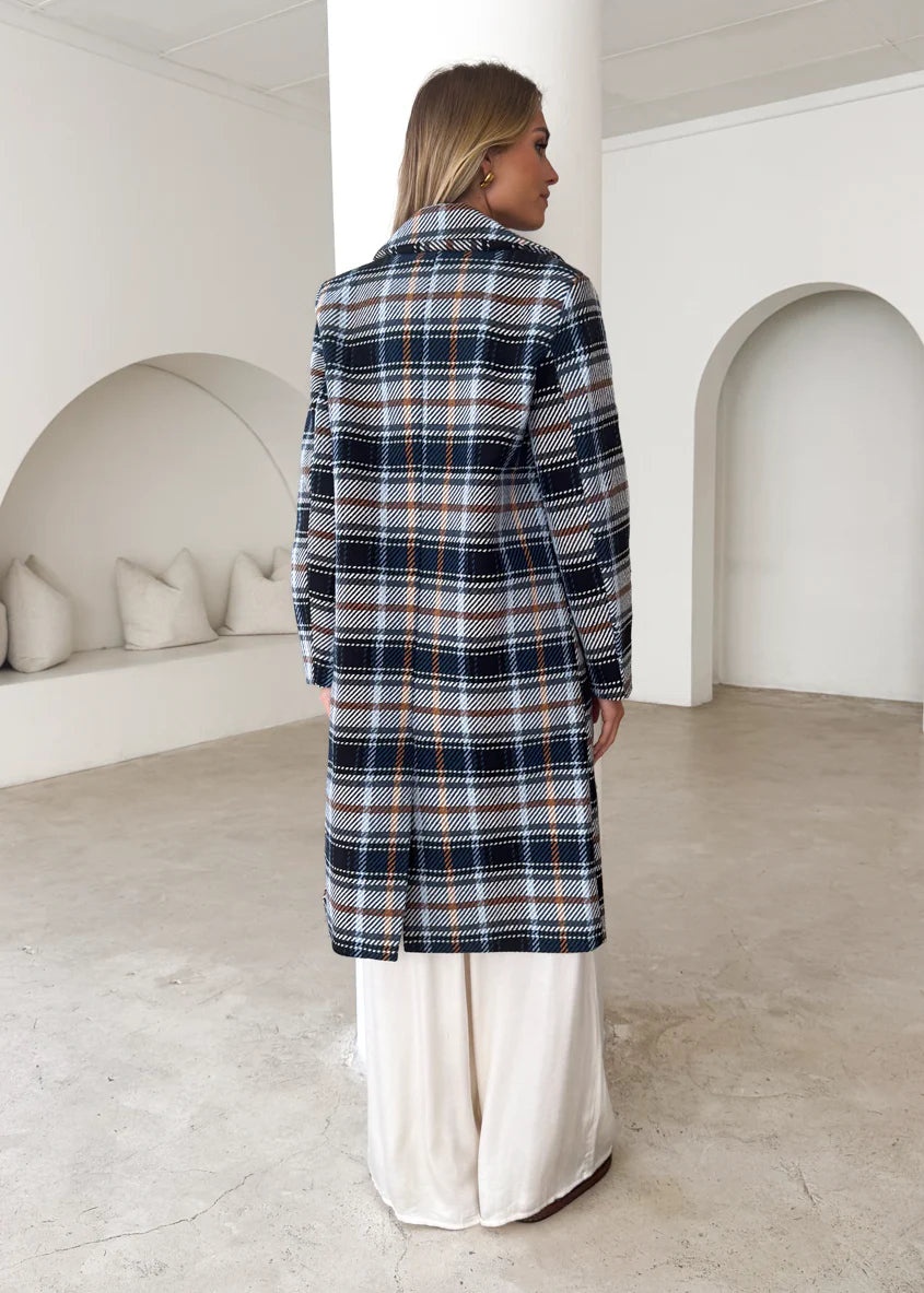 Cyan Coat - Navy Check