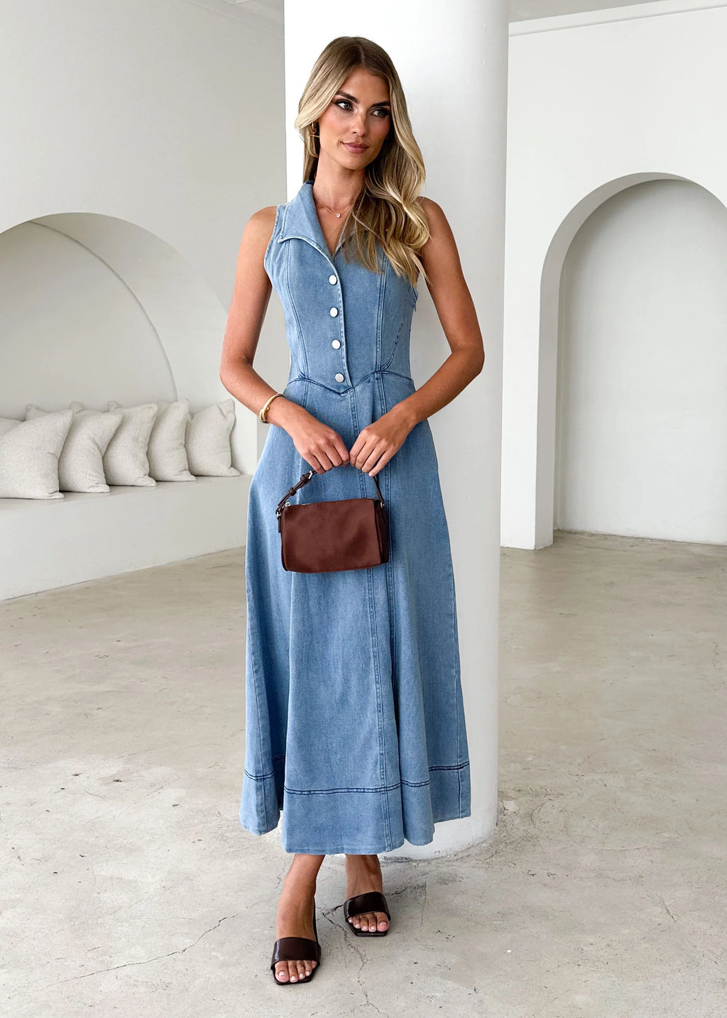 Brighton Denim Maxi Dress - Blue
