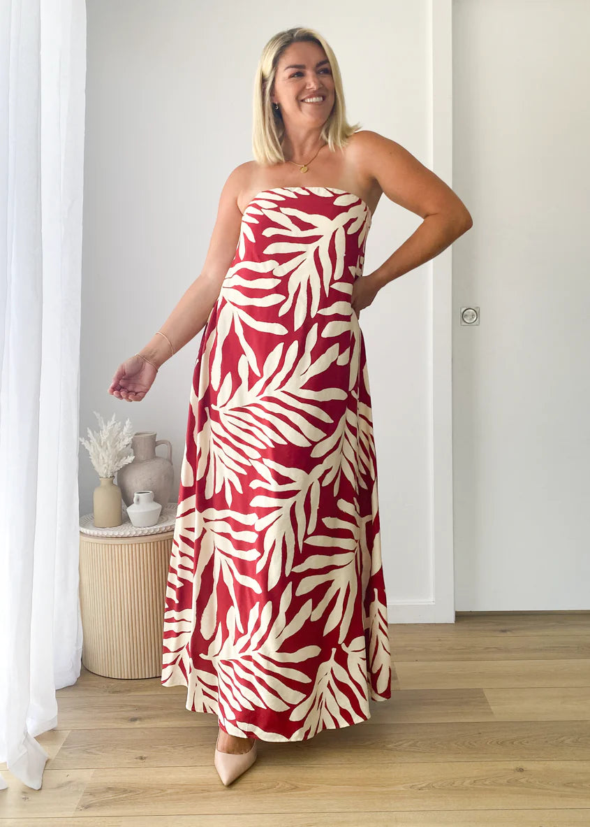 Remora Strapless Maxi Dress - Ruby Leaf