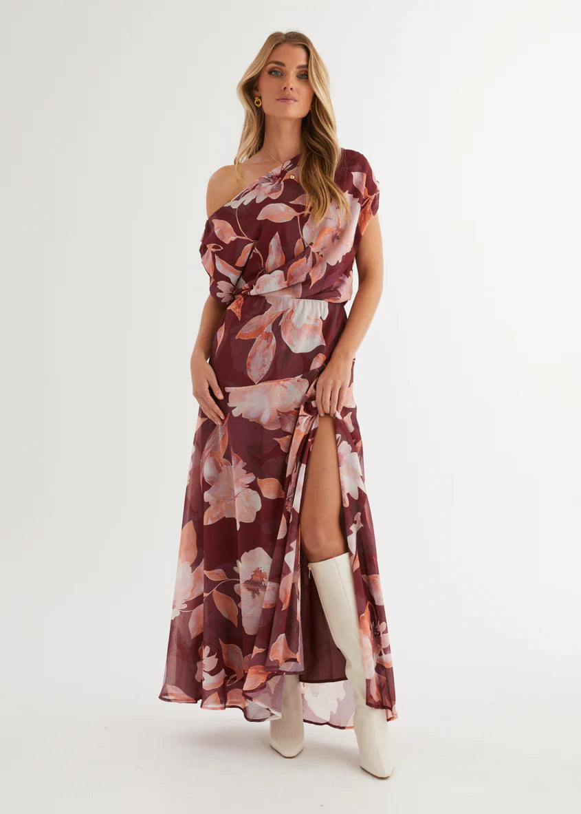 Tatum Maxi Skirt - Burgundy Floral