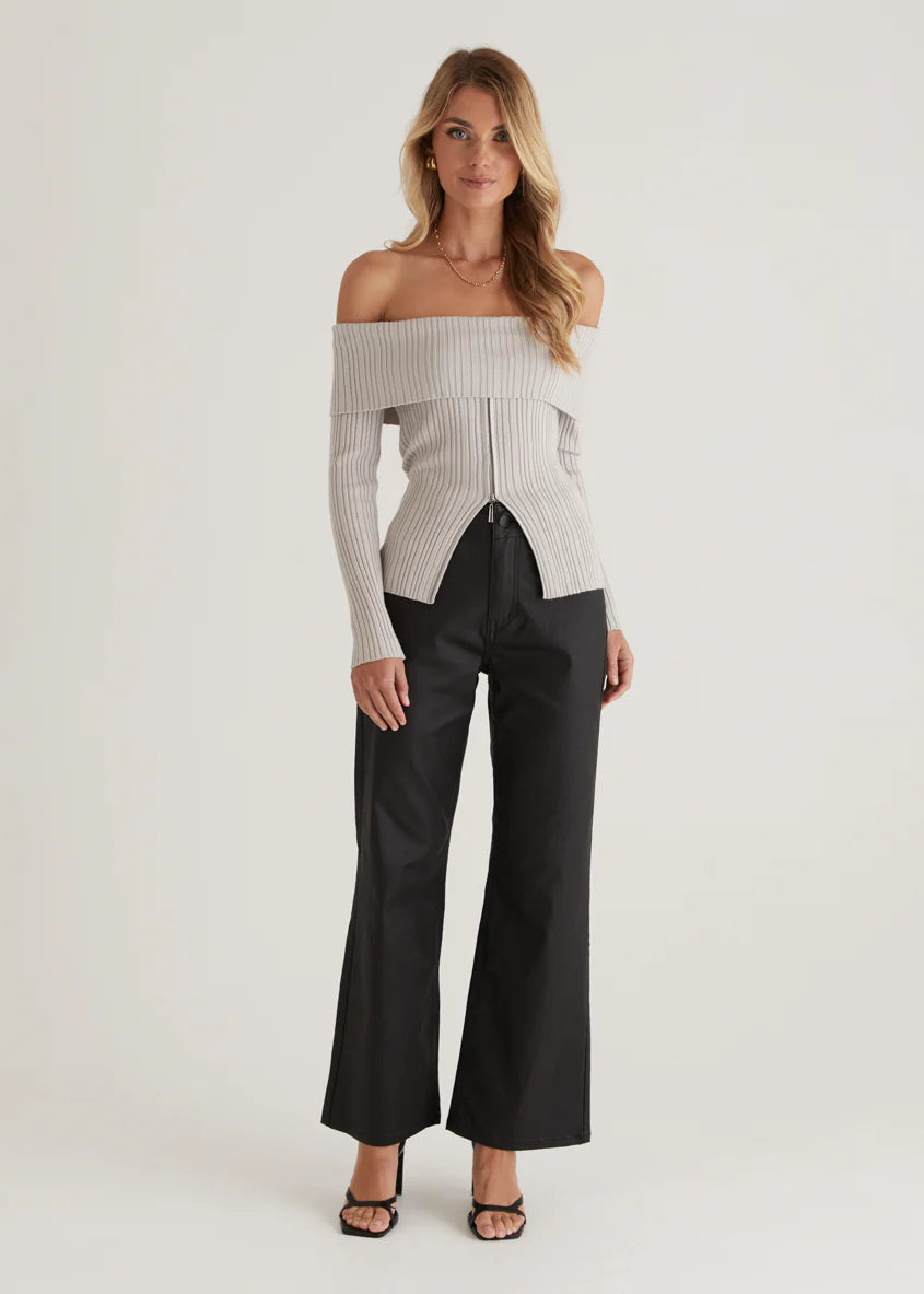 Ember Off Shoulder Knit Top - Stone