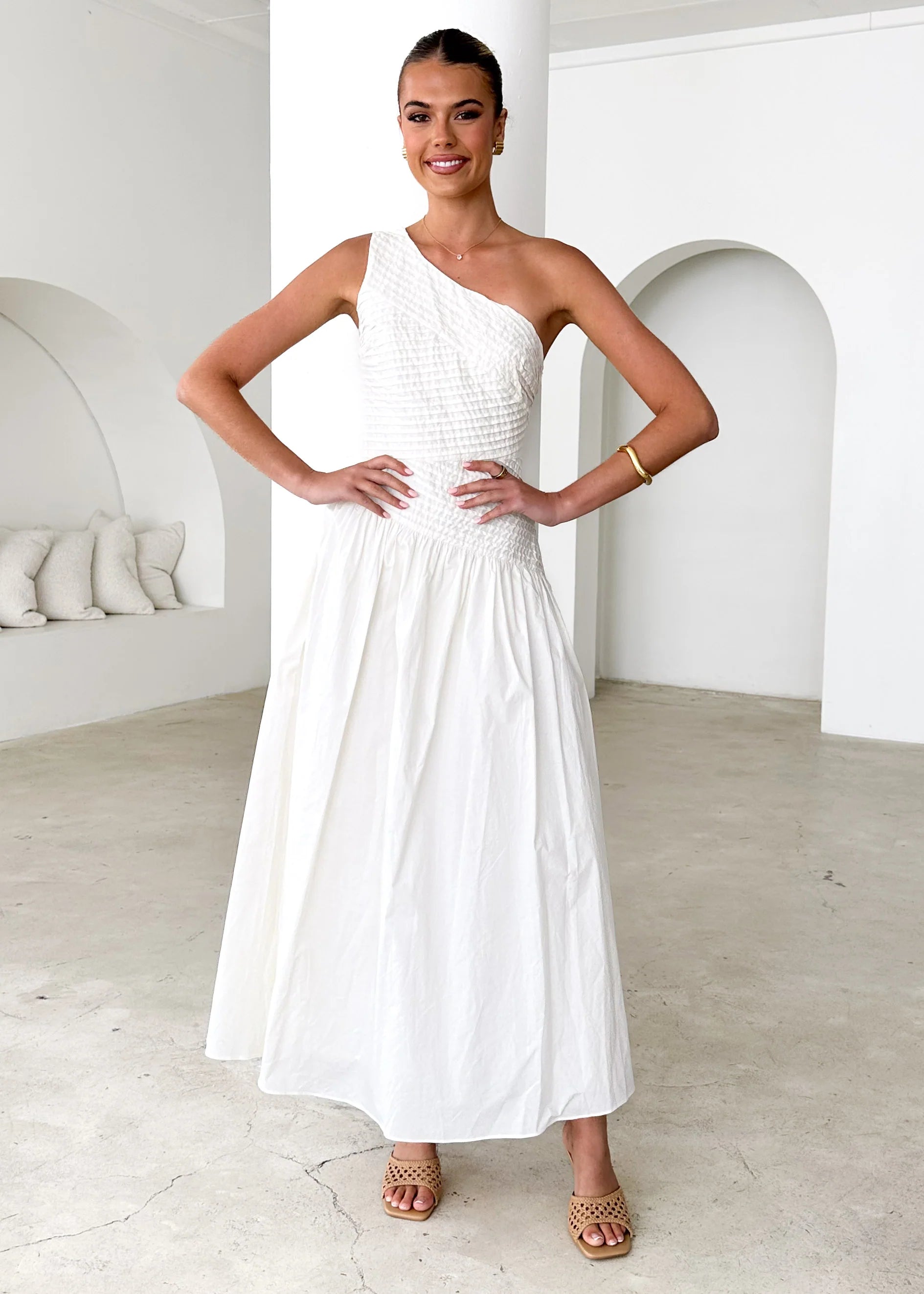 Tazzy One Shoulder Maxi Dress - Cream