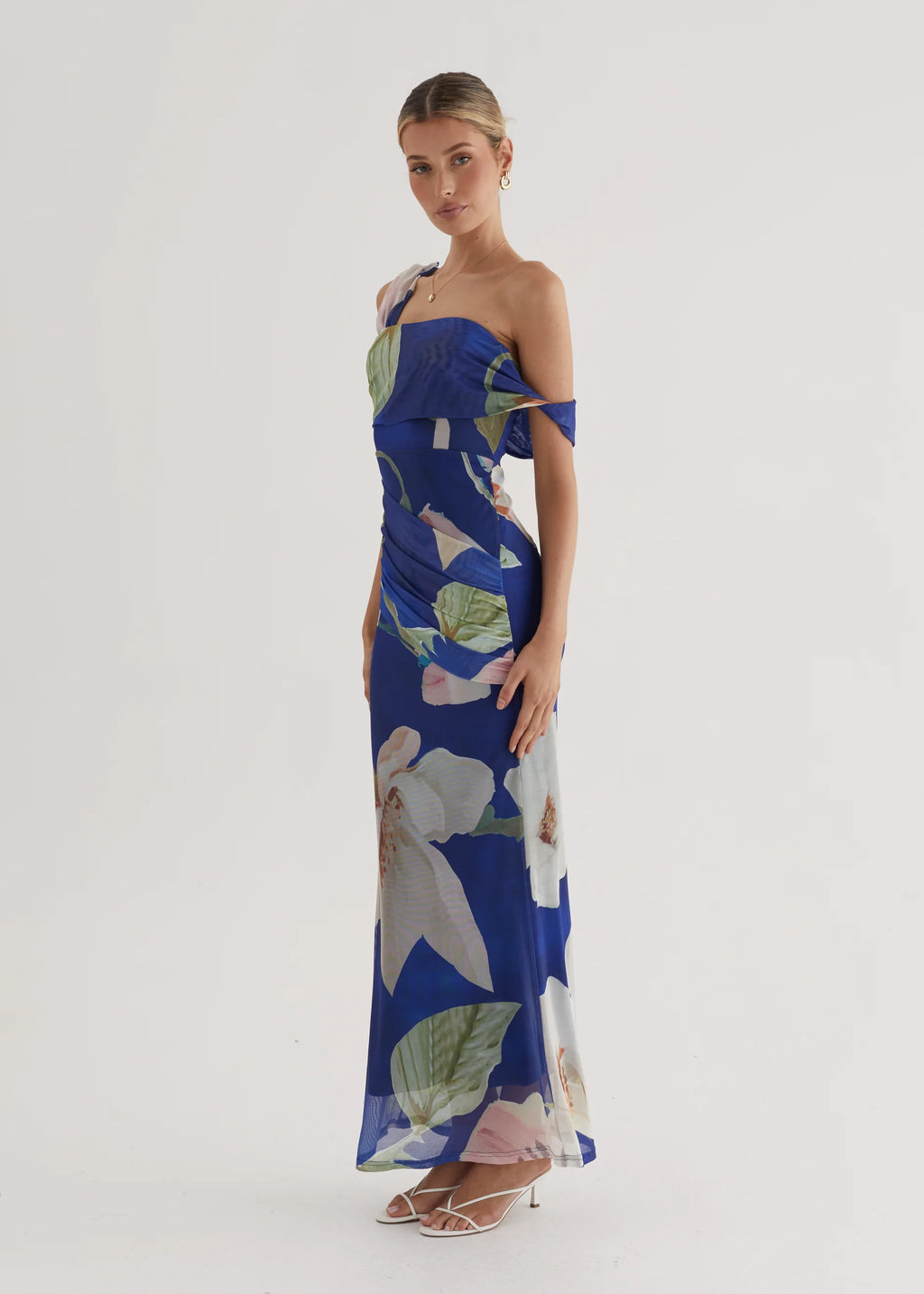 Helena Mesh Maxi Dress - Blue Flowers