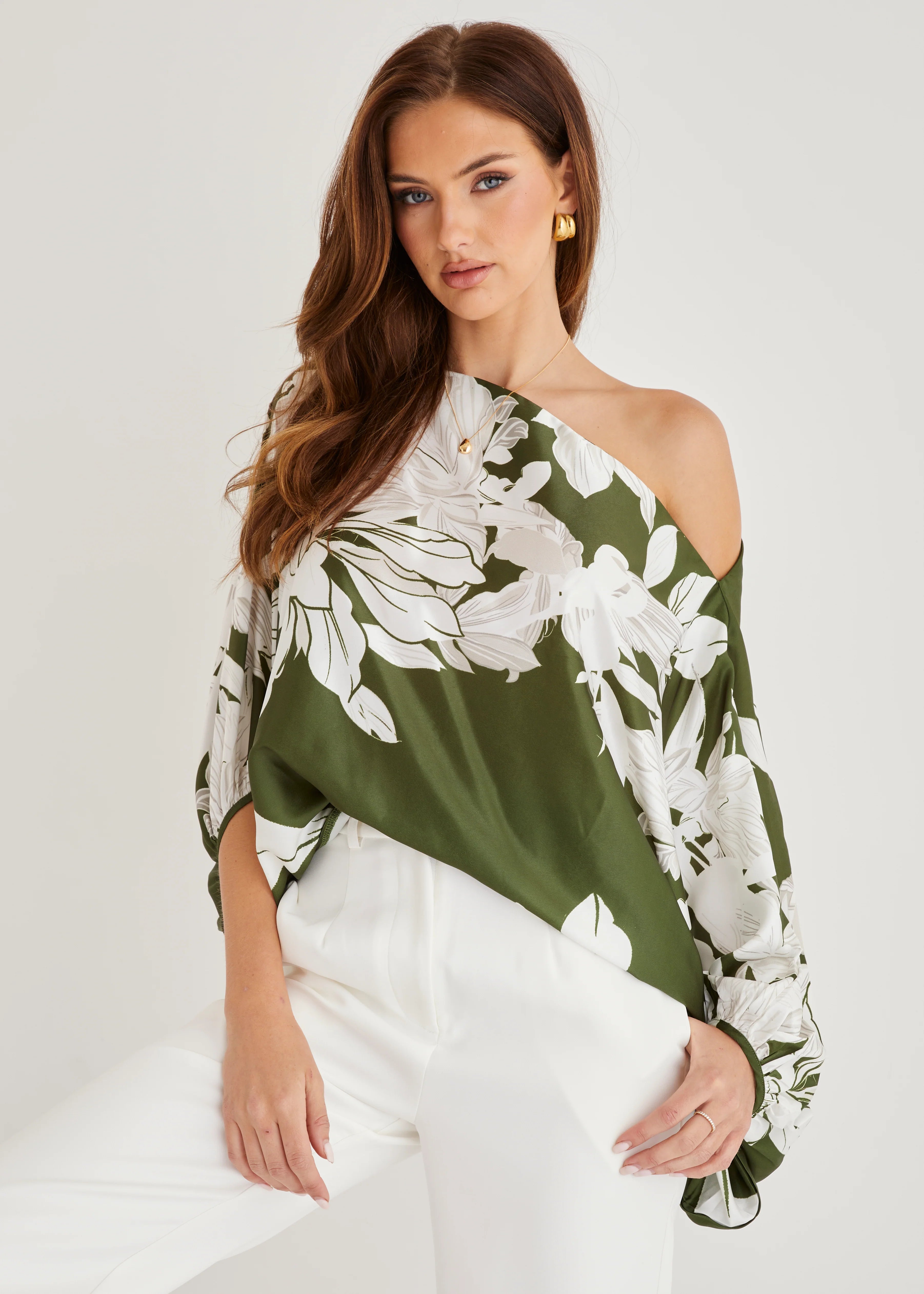 Maui Off Shoulder Top - Khaki Floral