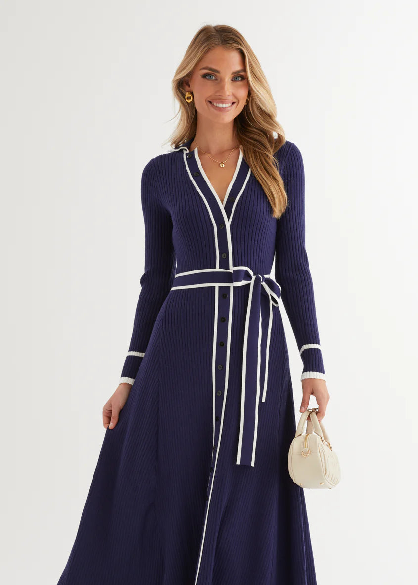 Adah Knit Midi Dress - Navy
