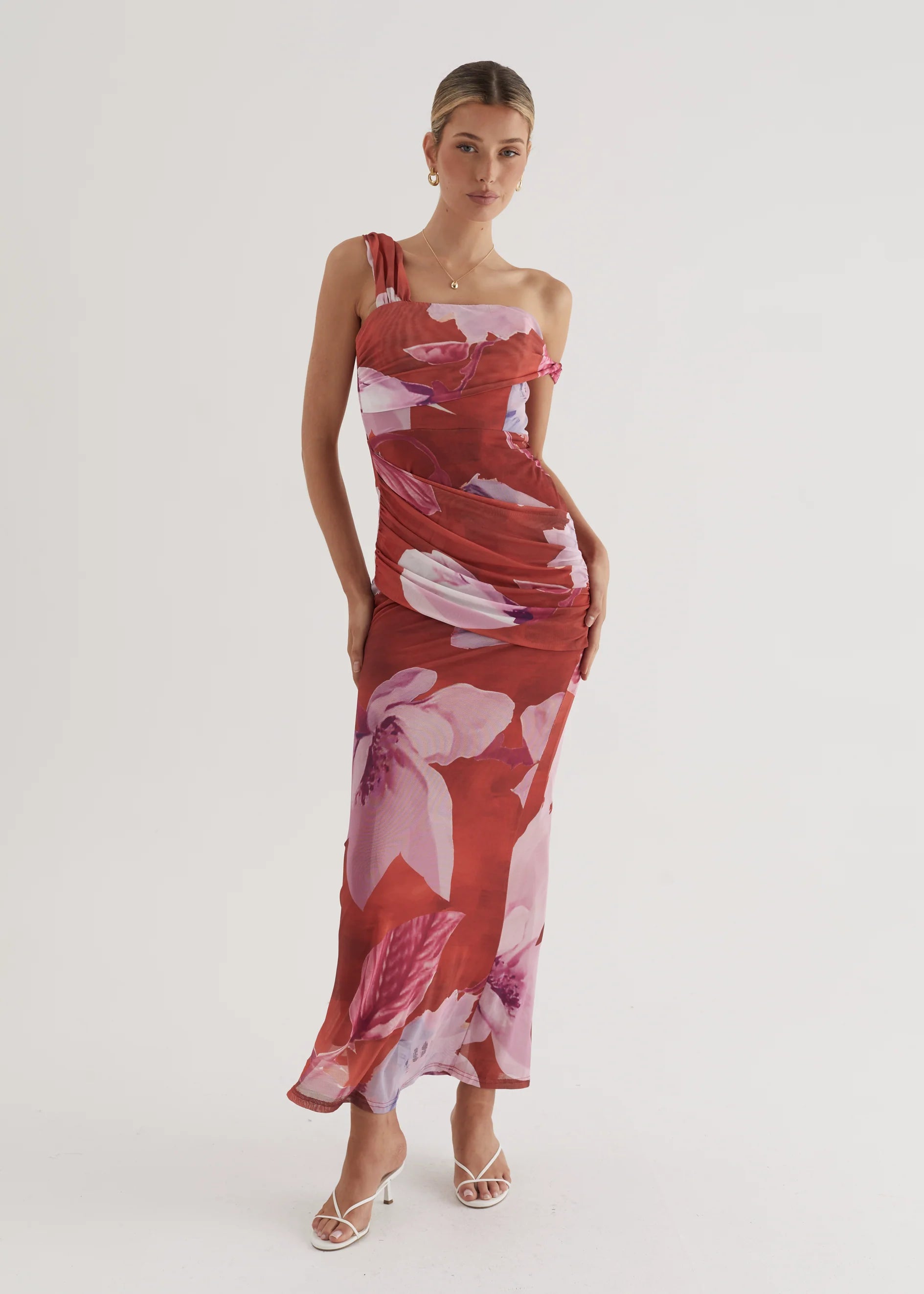 Helena Mesh Maxi Dress - Wine Flowers