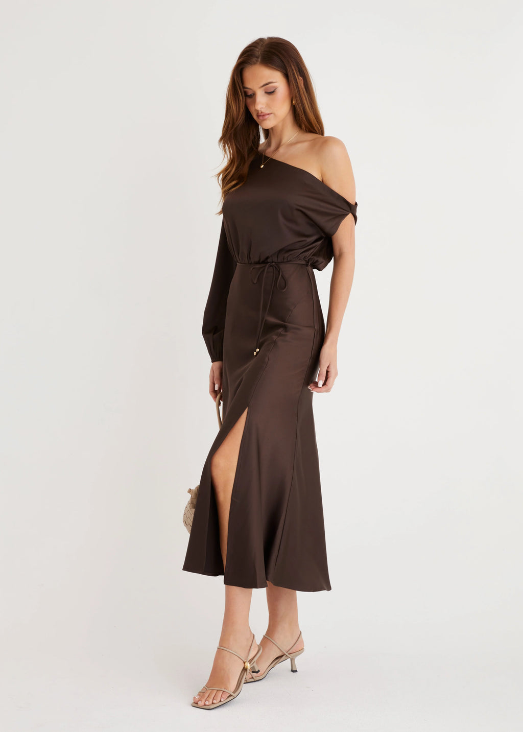 Skylah Drop Shoulder Midi Dress - Chocolate