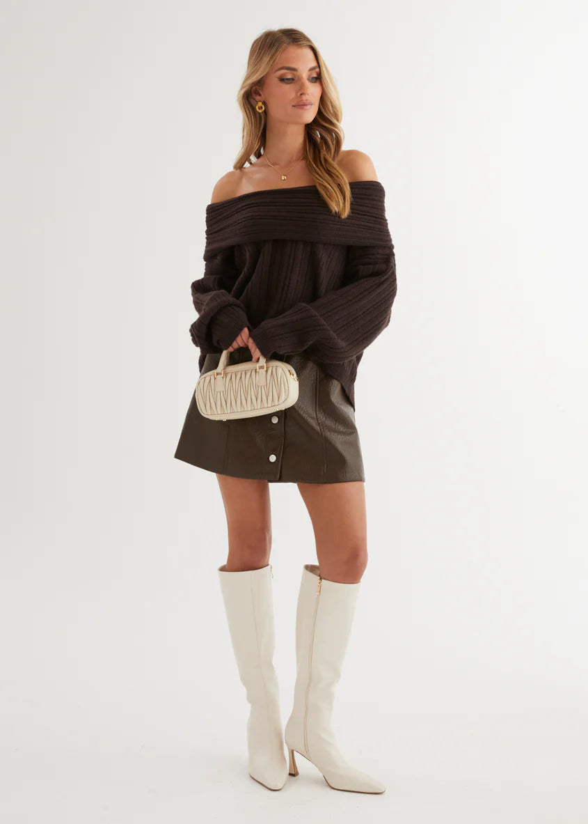 Shiloh Off Shoulder Sweater - Espresso