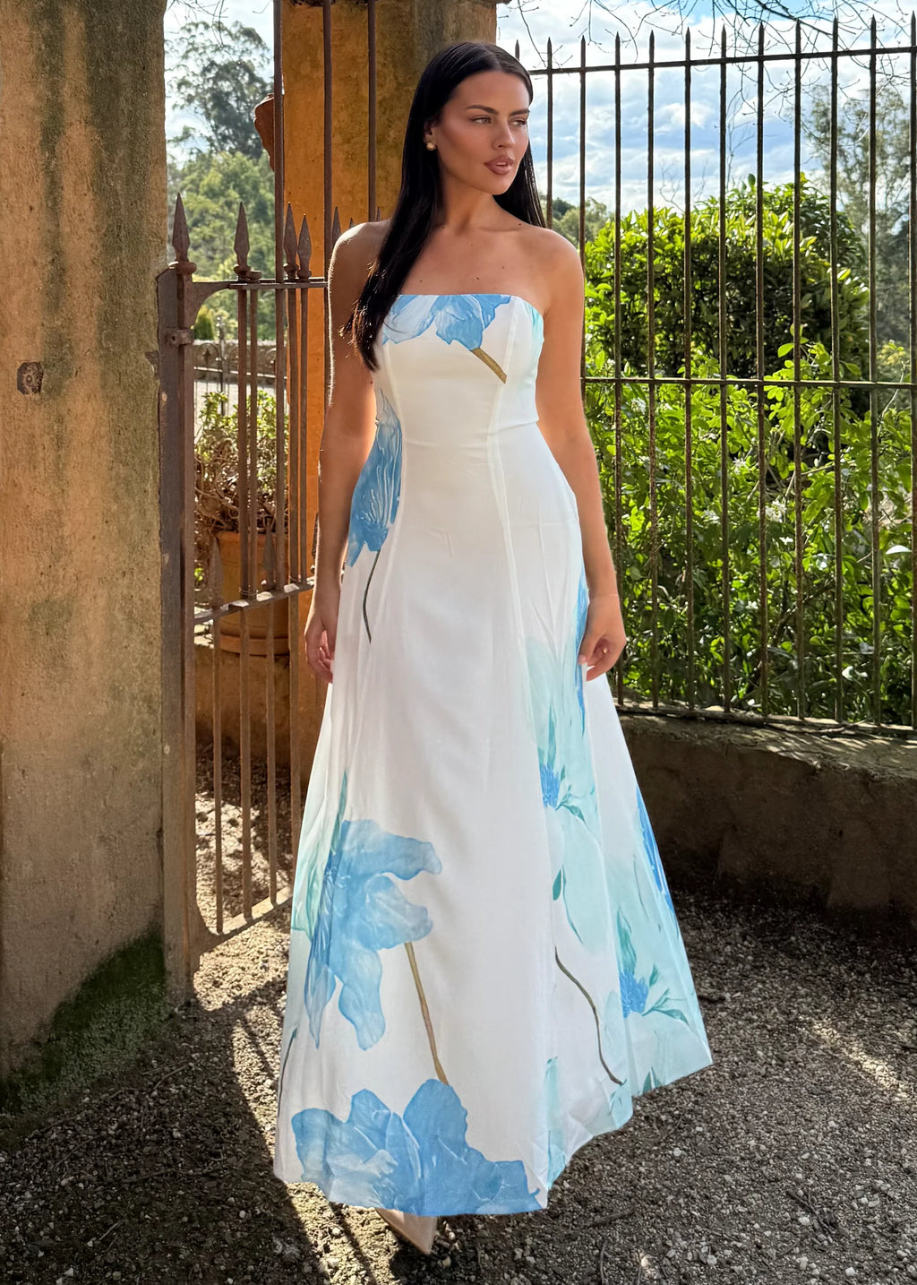 Jayde Strapless Maxi Dress - Blue Flowers