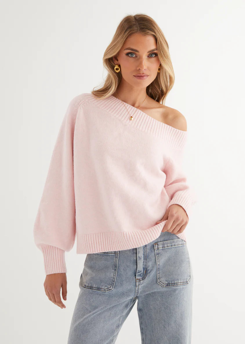 Marsha One Shoulder Sweater - Pink