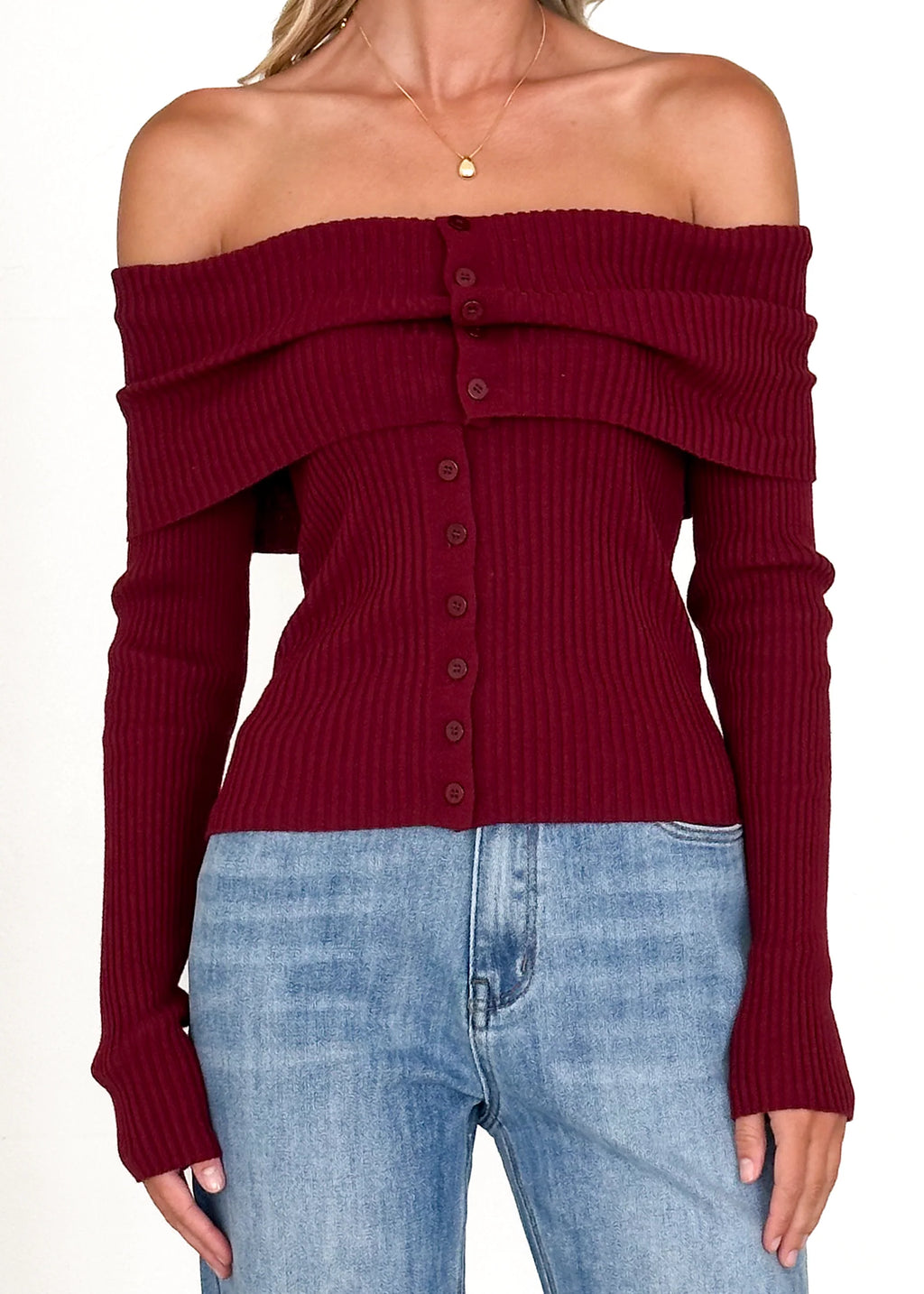 Talulah Off Shoulder Knit Top - Wine