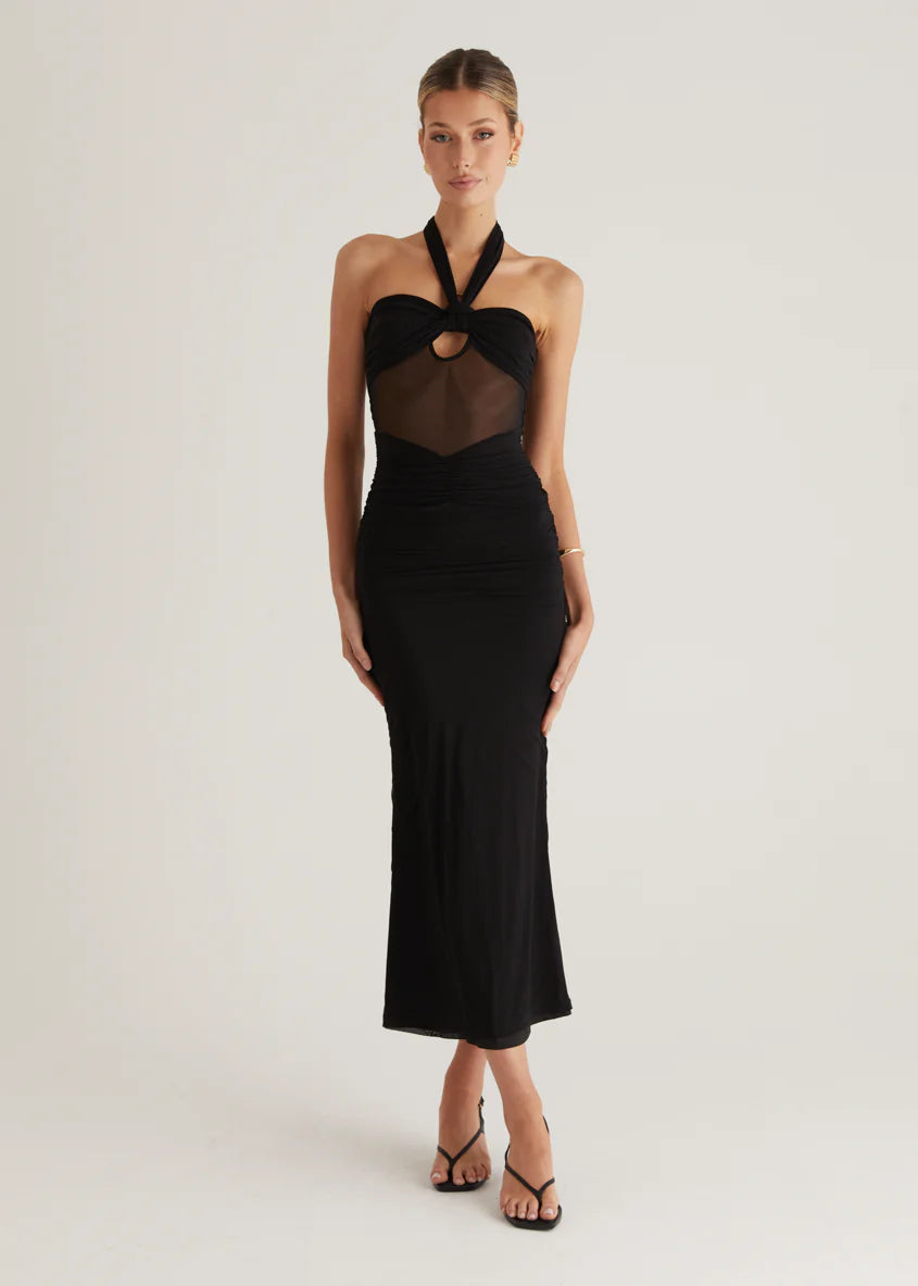 Marlo Mesh Maxi Dress - Black