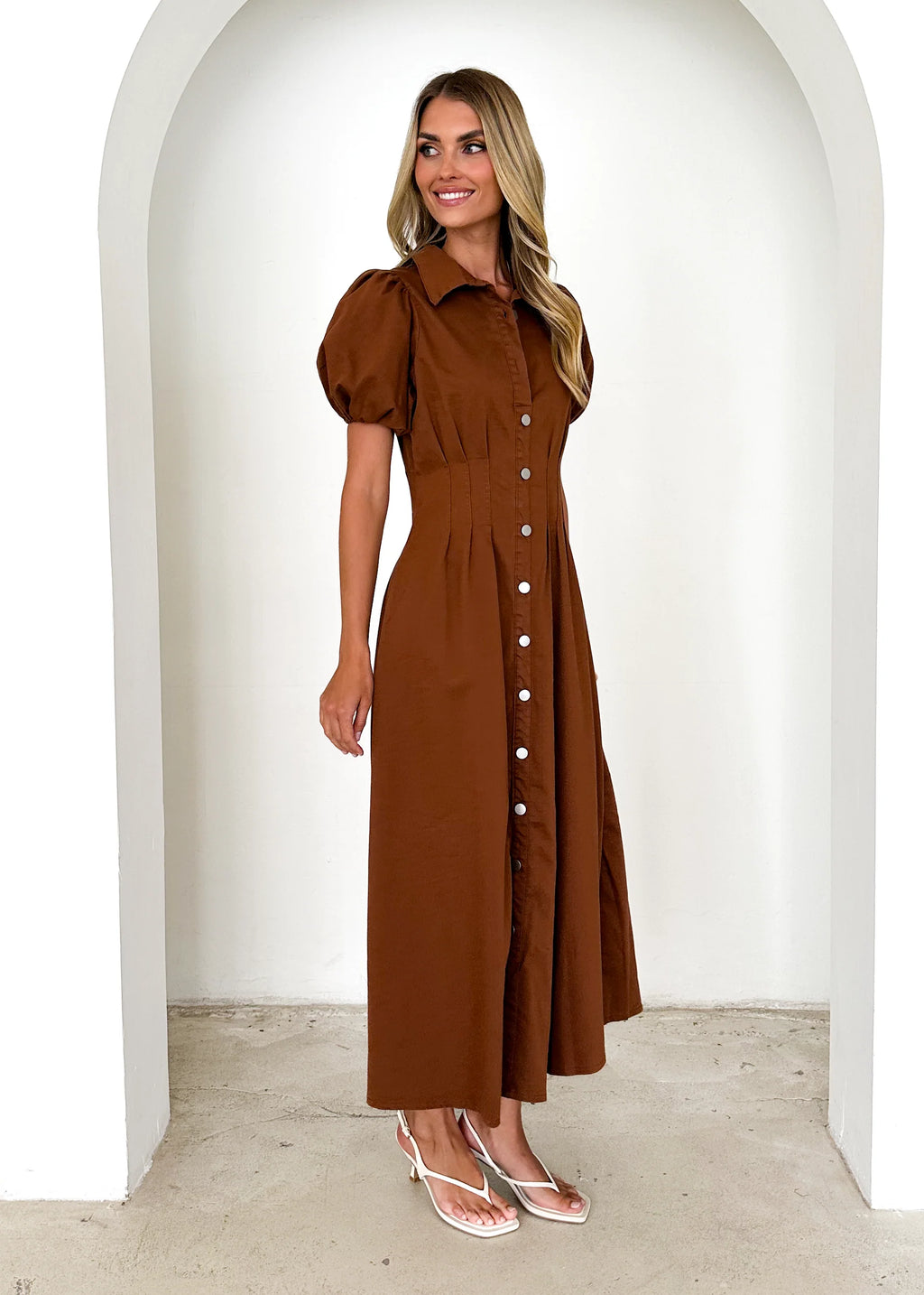 Acer Denim Midi Dress - Brown