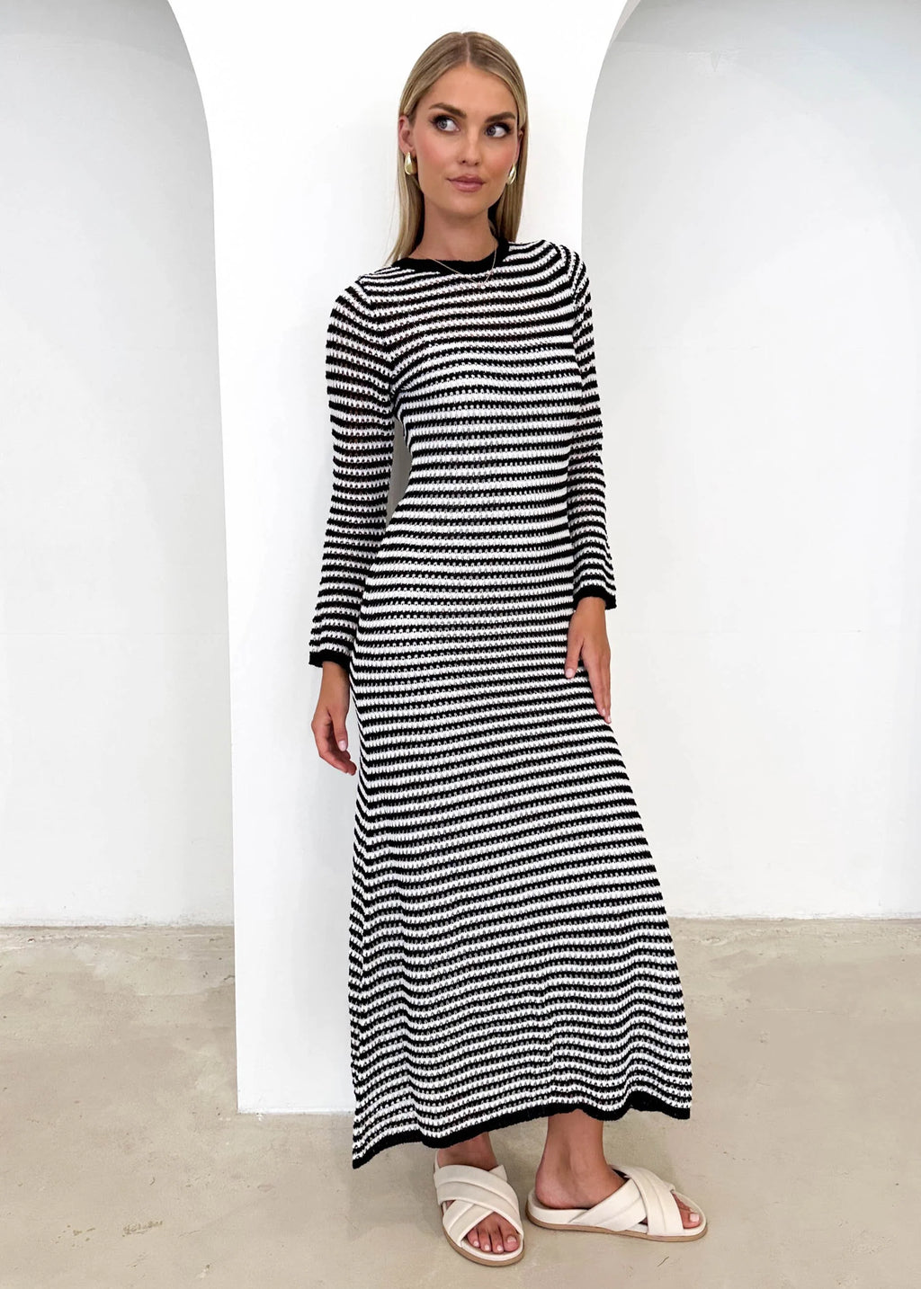 Kralta Knit Maxi Dress - Black Stripe