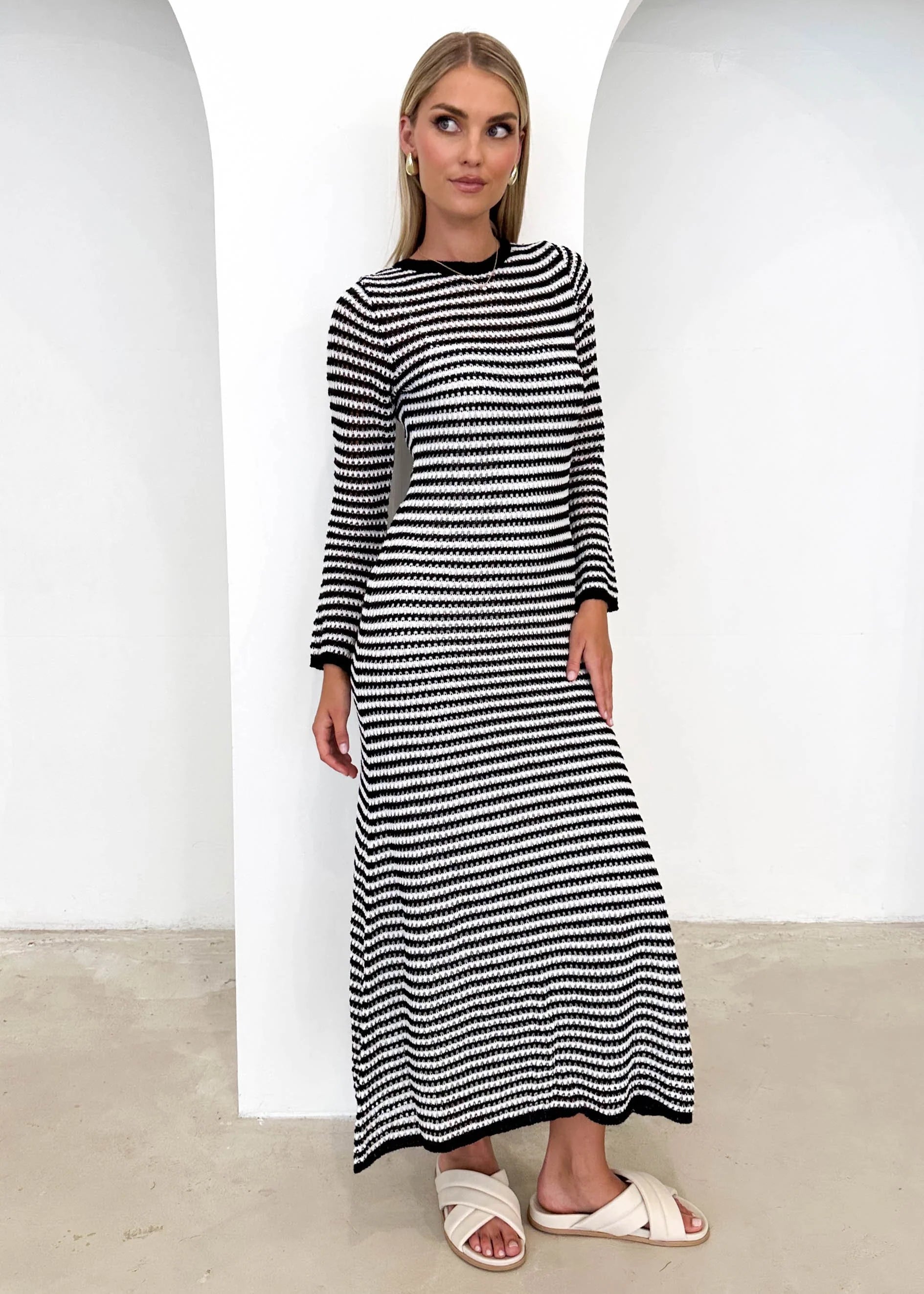 Kralta Knit Maxi Dress - Black Stripe