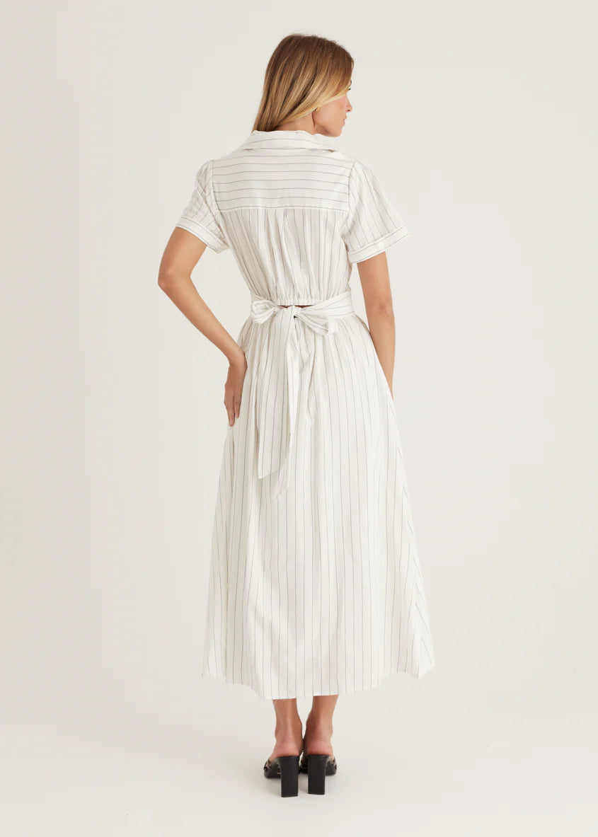 Santana Midi Dress - White Pinstripe