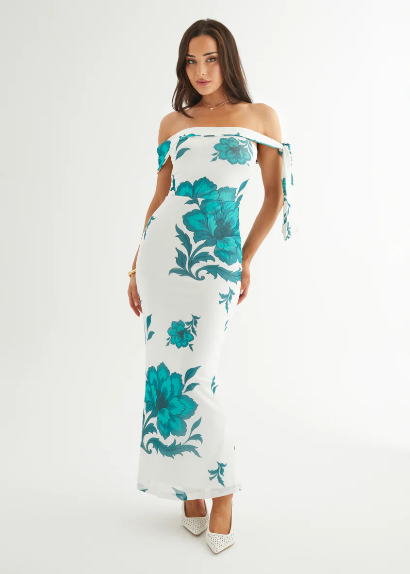 Madisyn Mesh Maxi Dress - Green Flowers