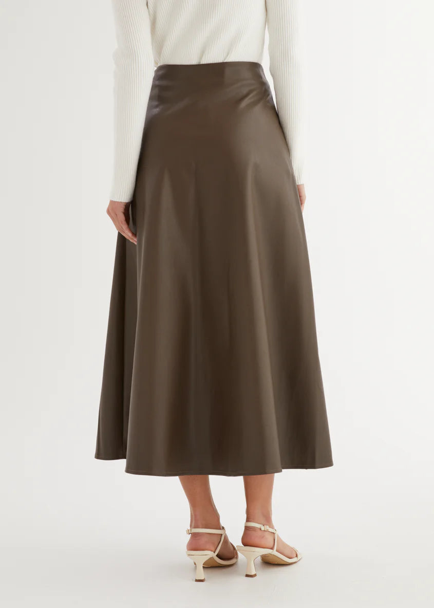 Coltrane PU Midi Skirt - Coffee