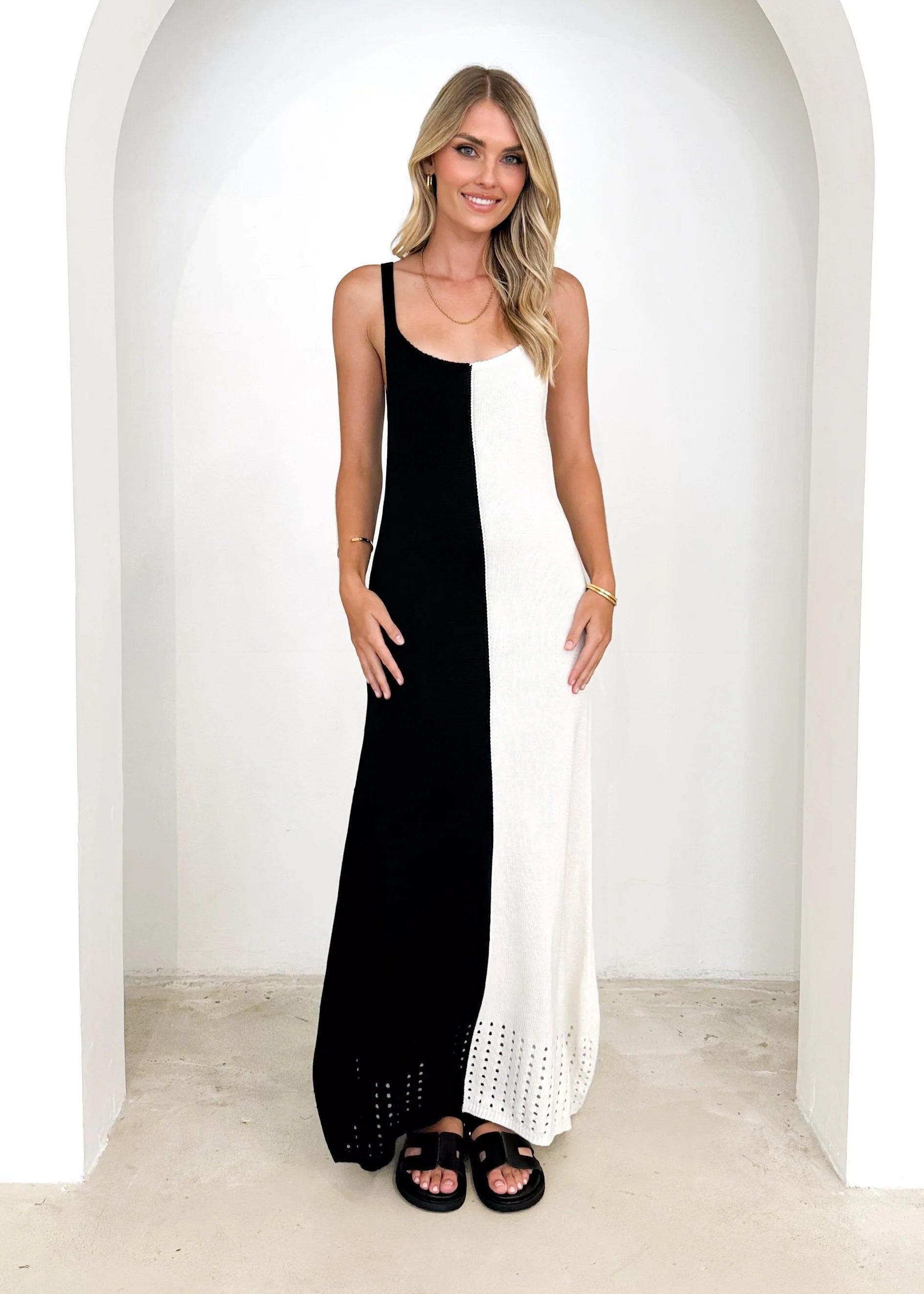 Karney Crochet Maxi Dress - Black Splice