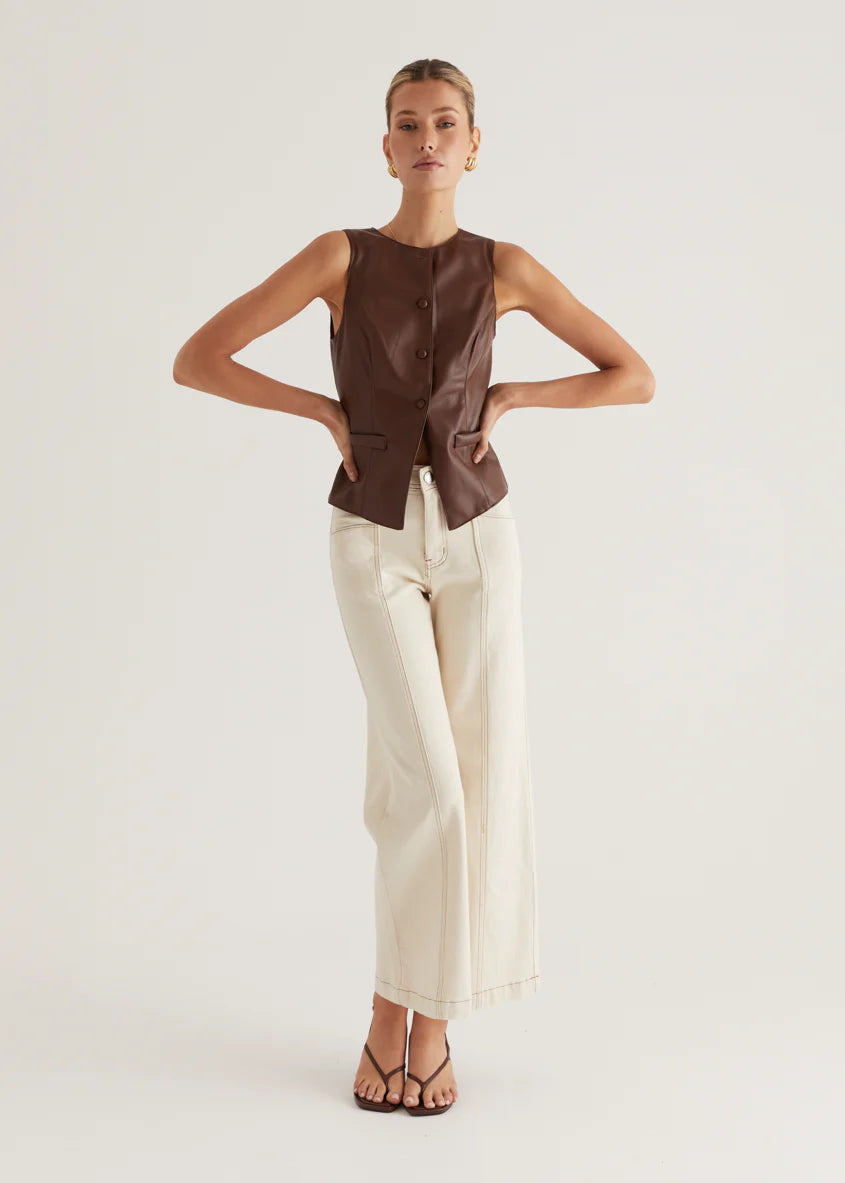 Kensington PU Vest - Brown