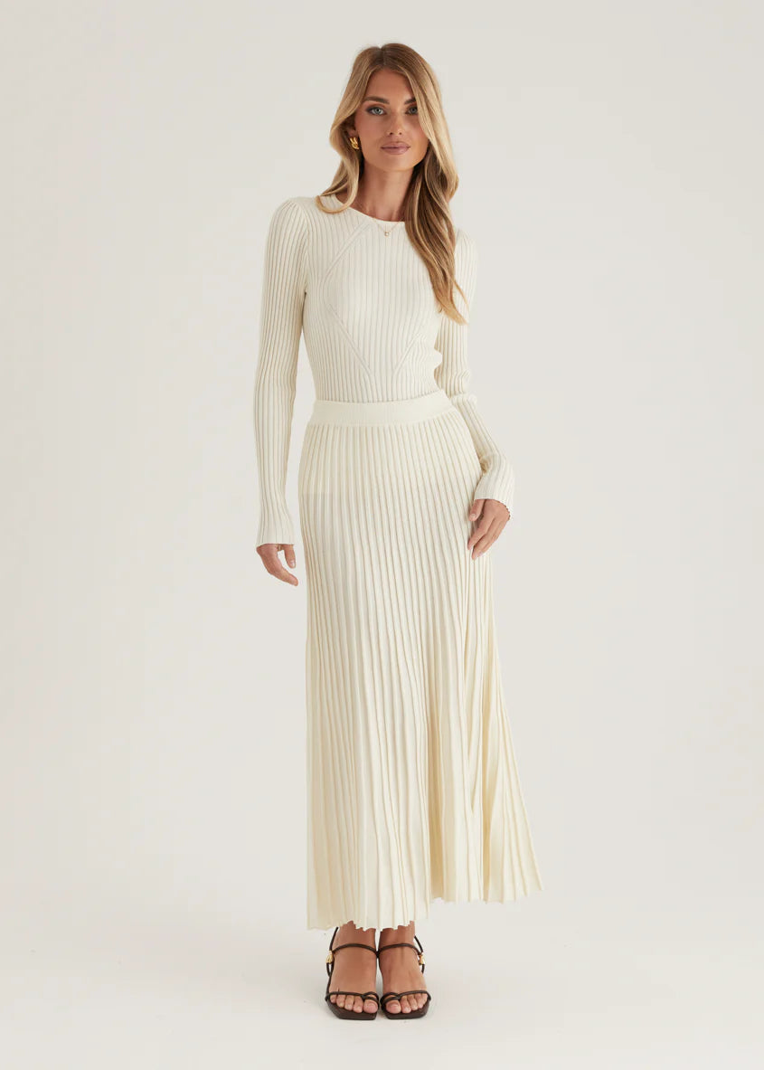 Skylee Knit Maxi Skirt - Cream