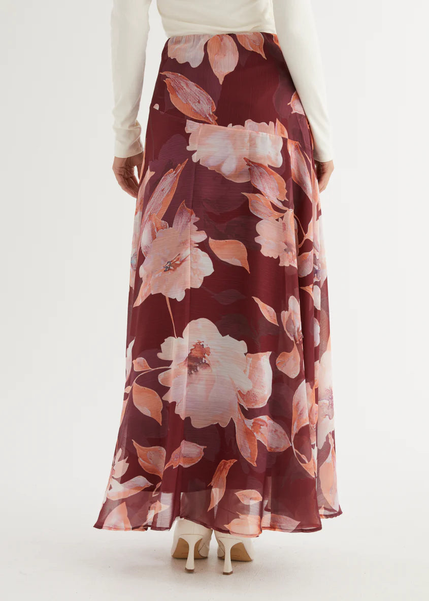 Tatum Maxi Skirt - Burgundy Floral