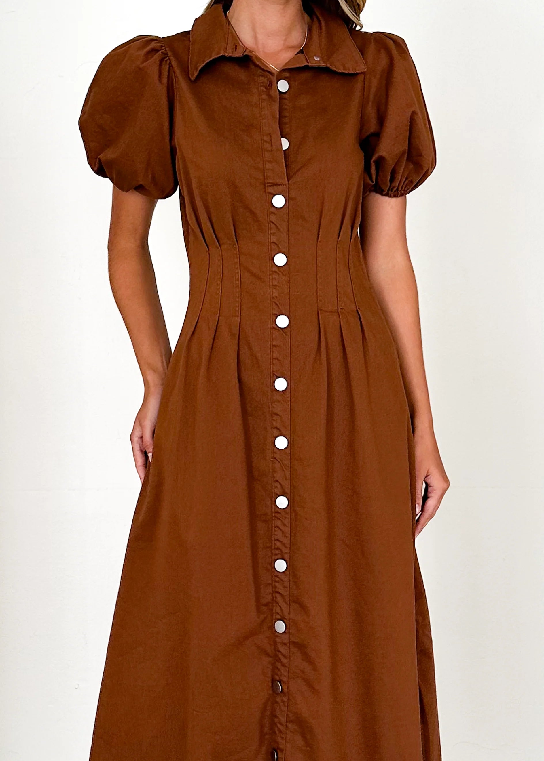 Acer Denim Midi Dress - Brown
