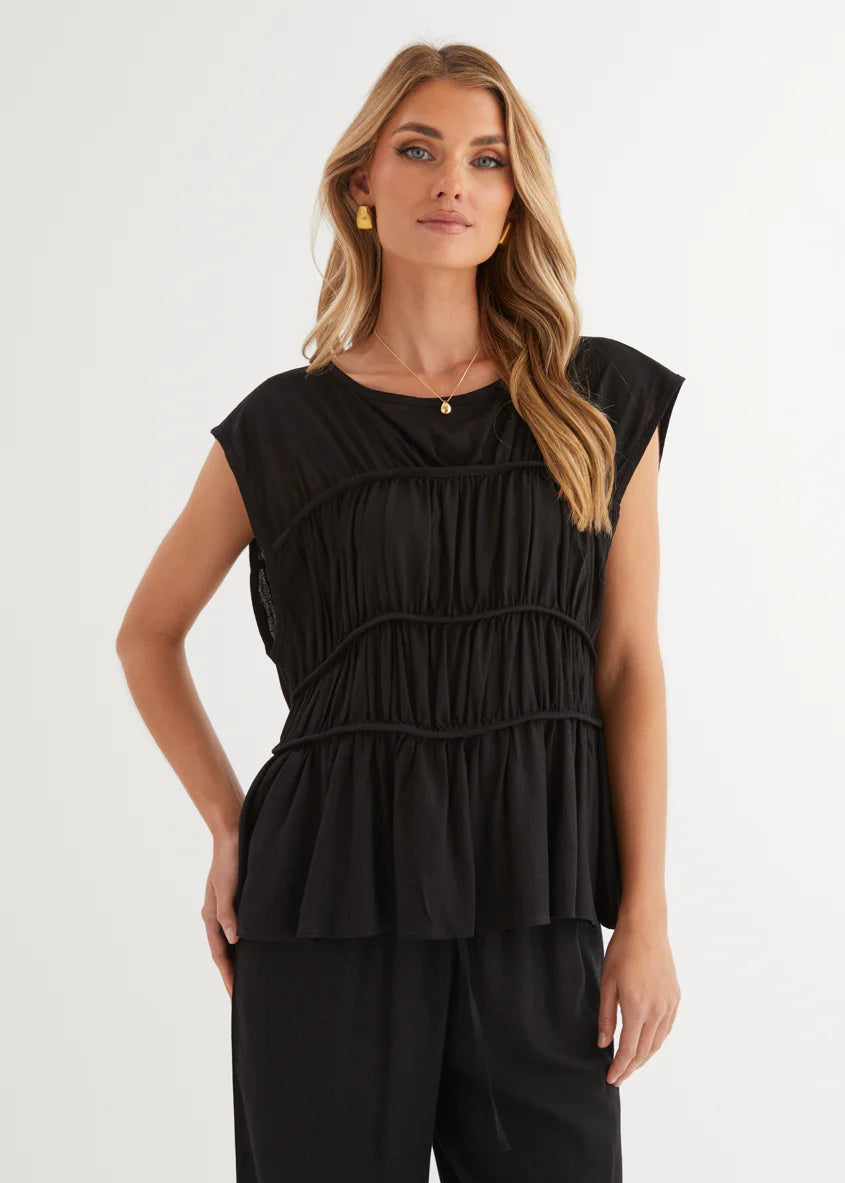 Sunstone Pleated Top - Black