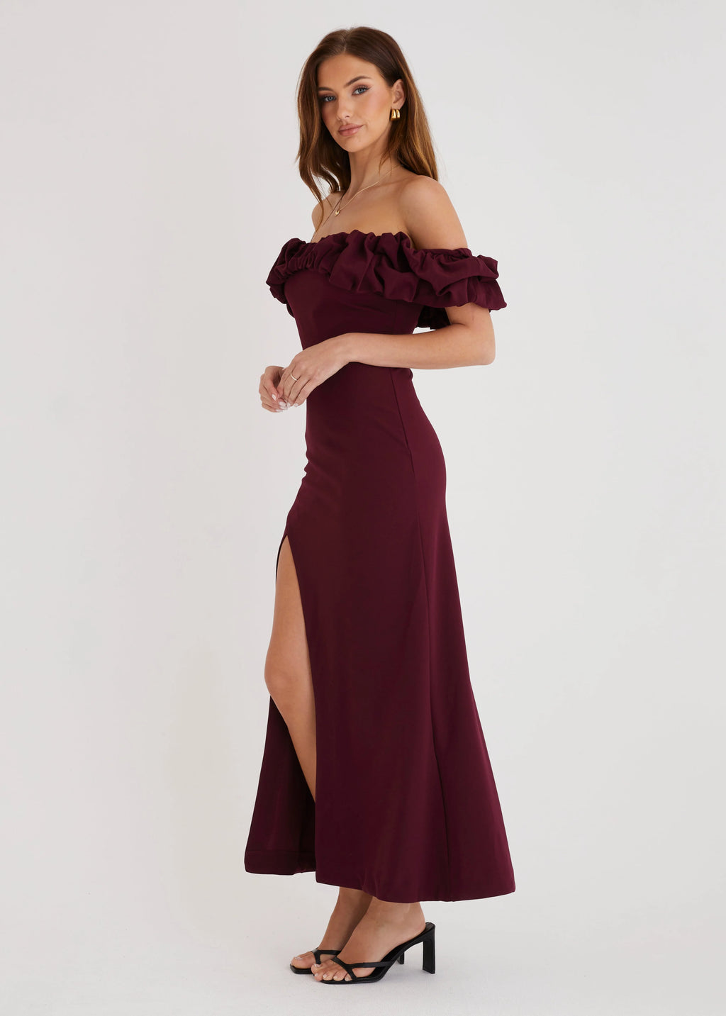 Rylee Off Shoulder Maxi Dress - Maroon