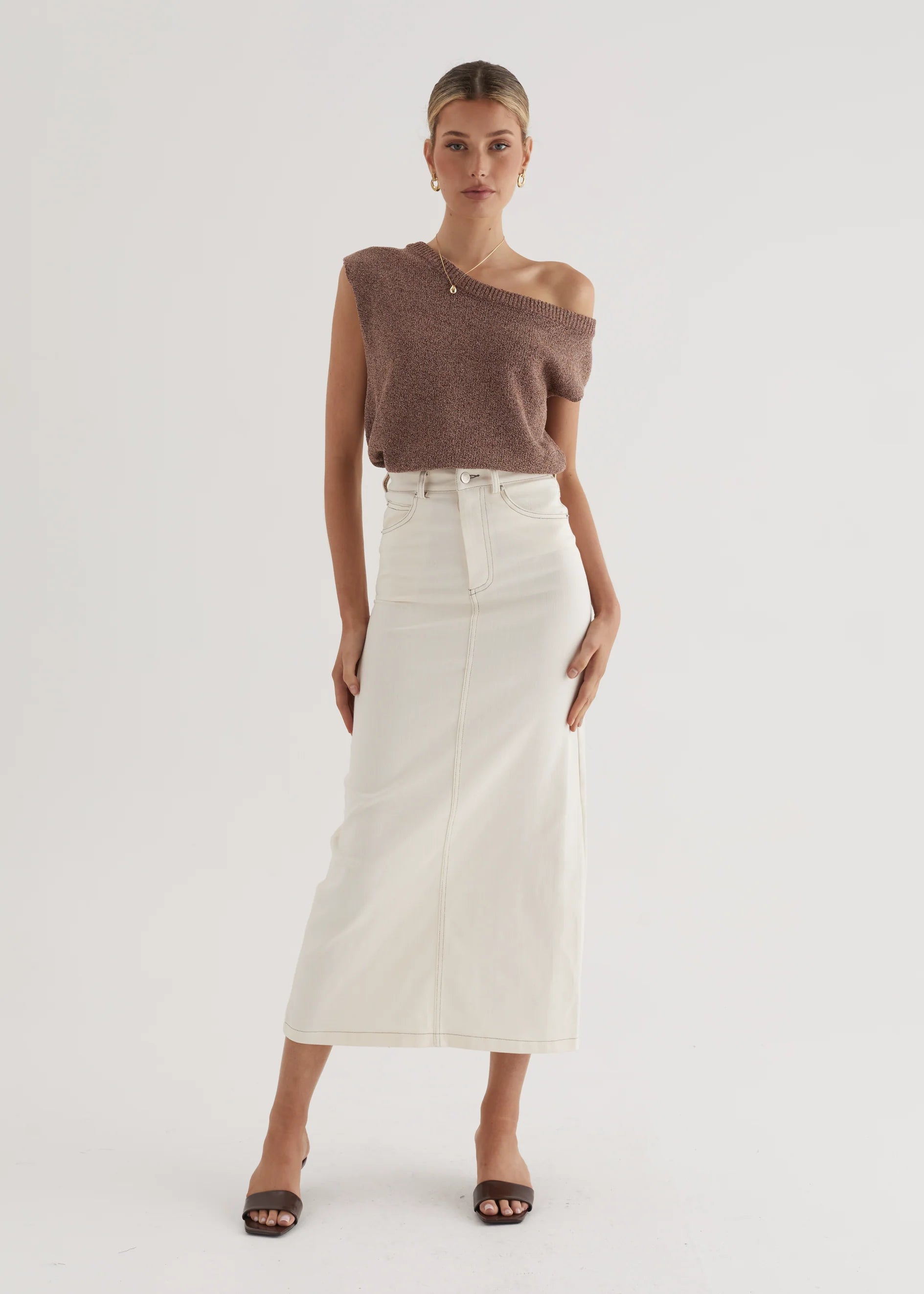 Kaylyn Denim Maxi Skirt - Off White