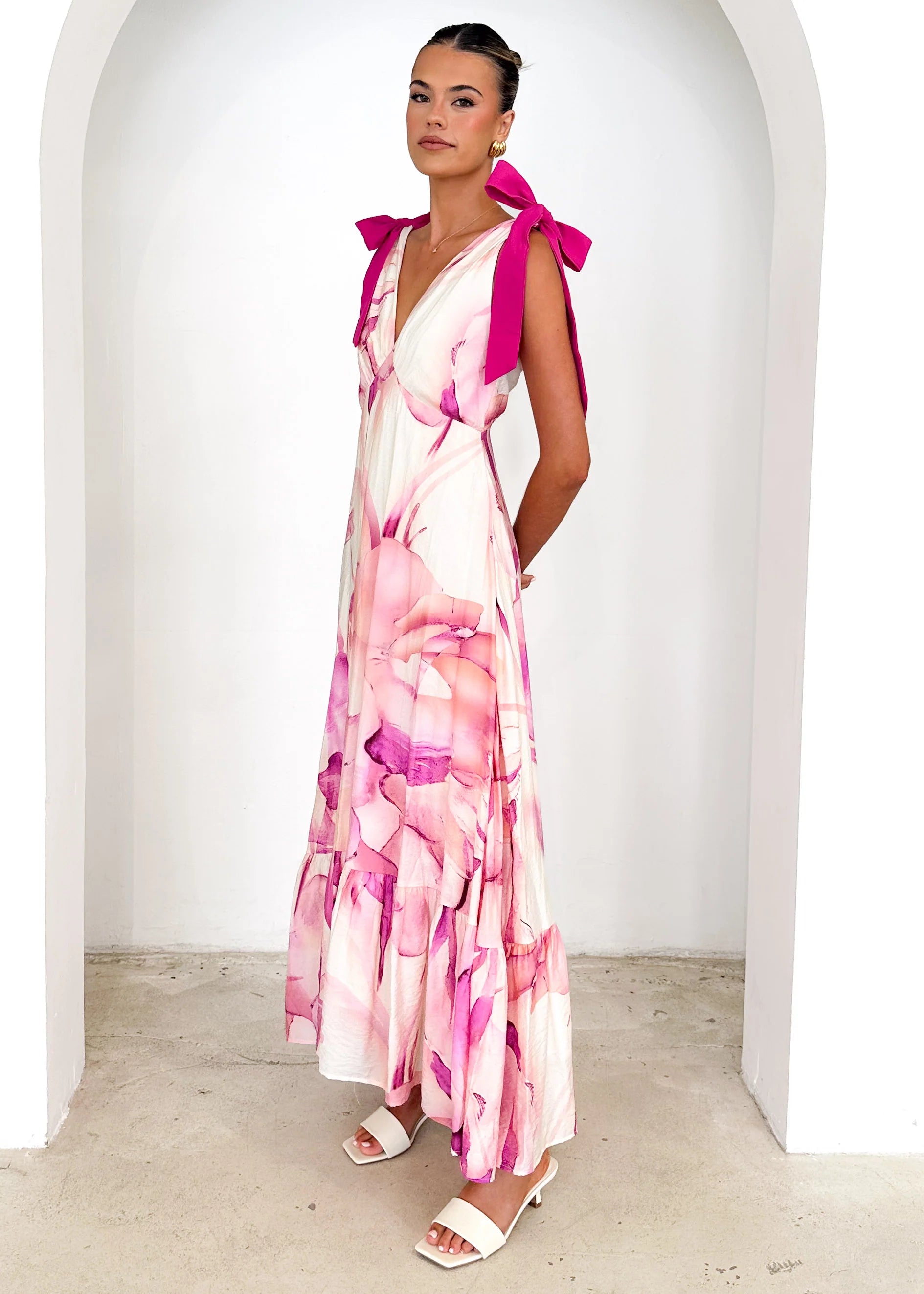 Havannah Tie Midi Dress - Fuchsia Flame