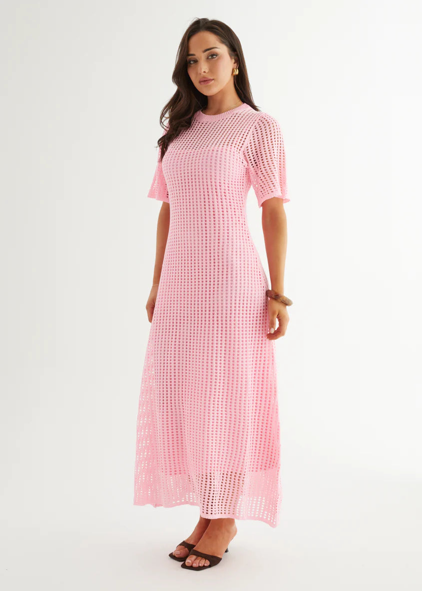 Vivvy Crochet Maxi Dress - Pink