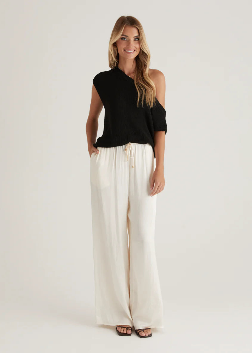 Casoni One Shoulder Knit Top - Black