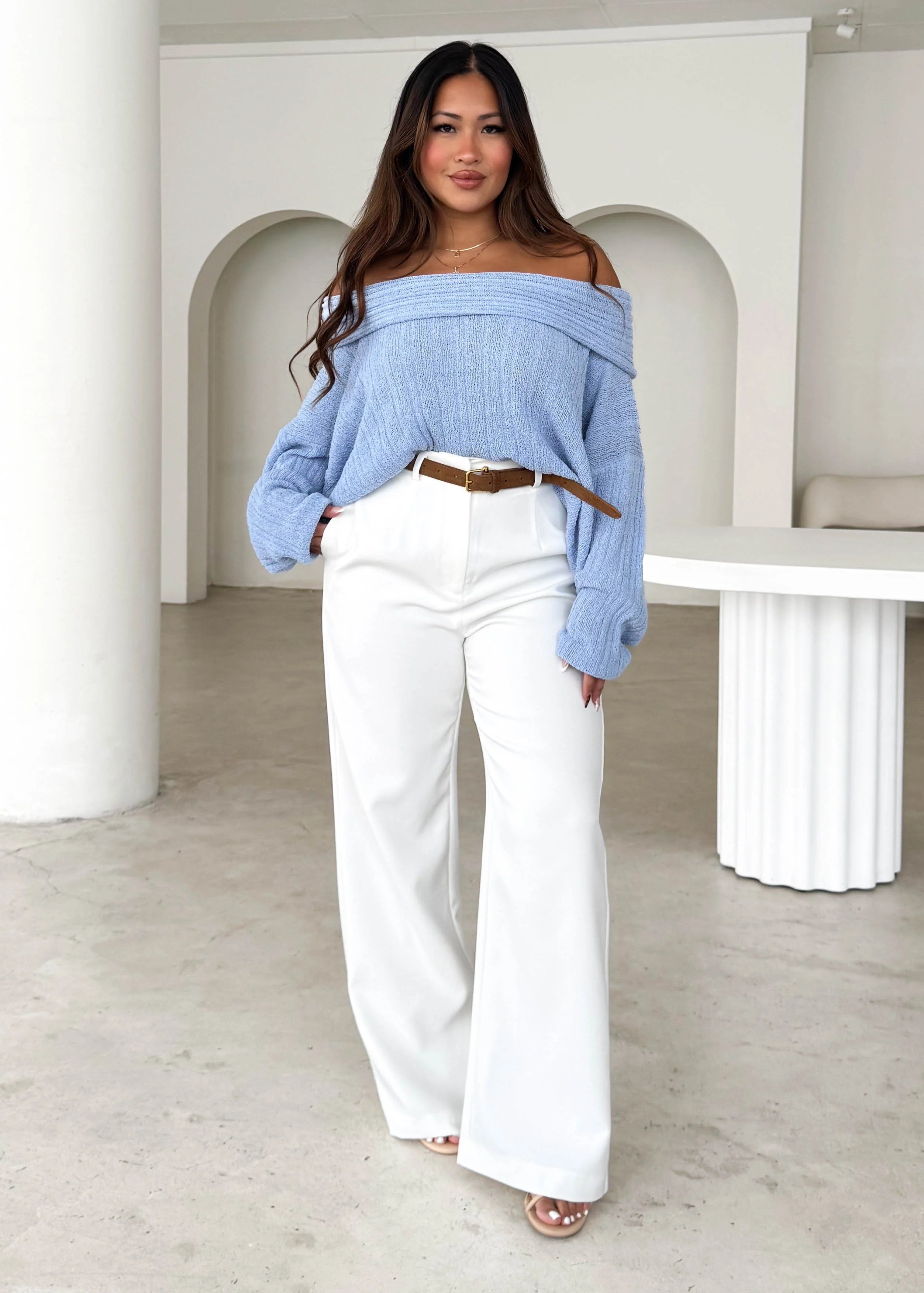 Knoxville Off Shoulder Sweater - Blue