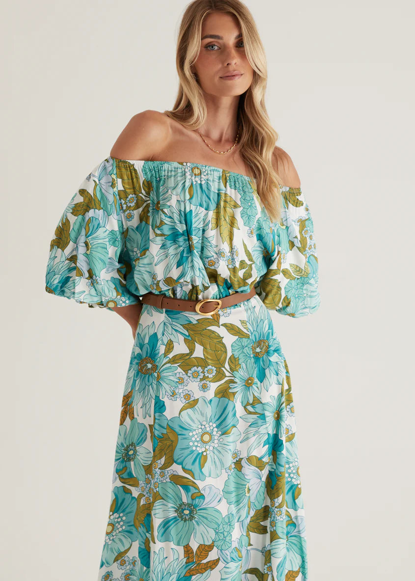 Hallie Off Shoulder Maxi Dress - Amaya Green