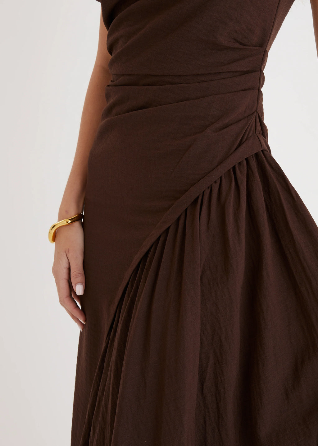 Tropicali Drop Shoulder Maxi Dress - Chocolate