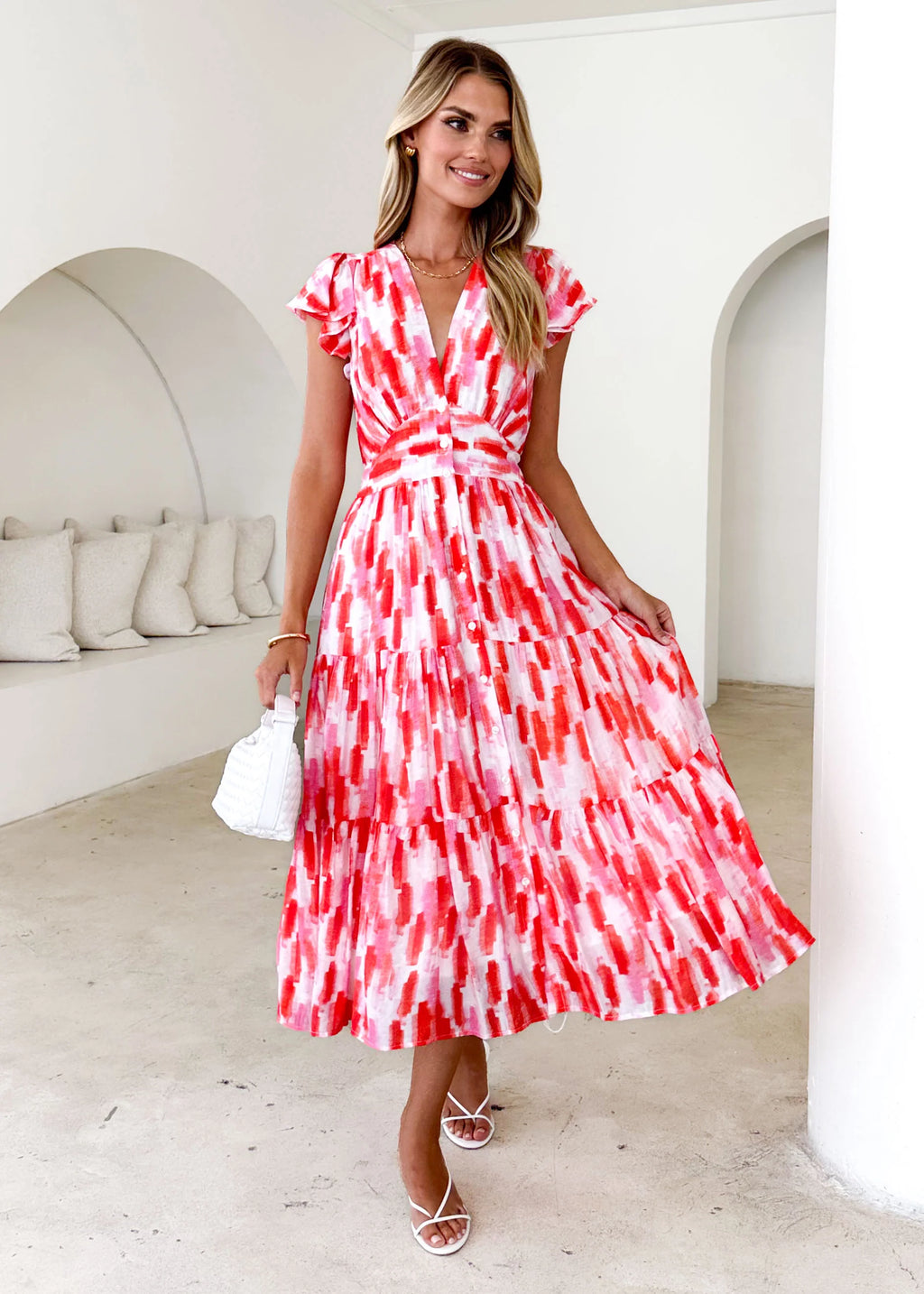 Gatsby Midi Dress - Red Splash
