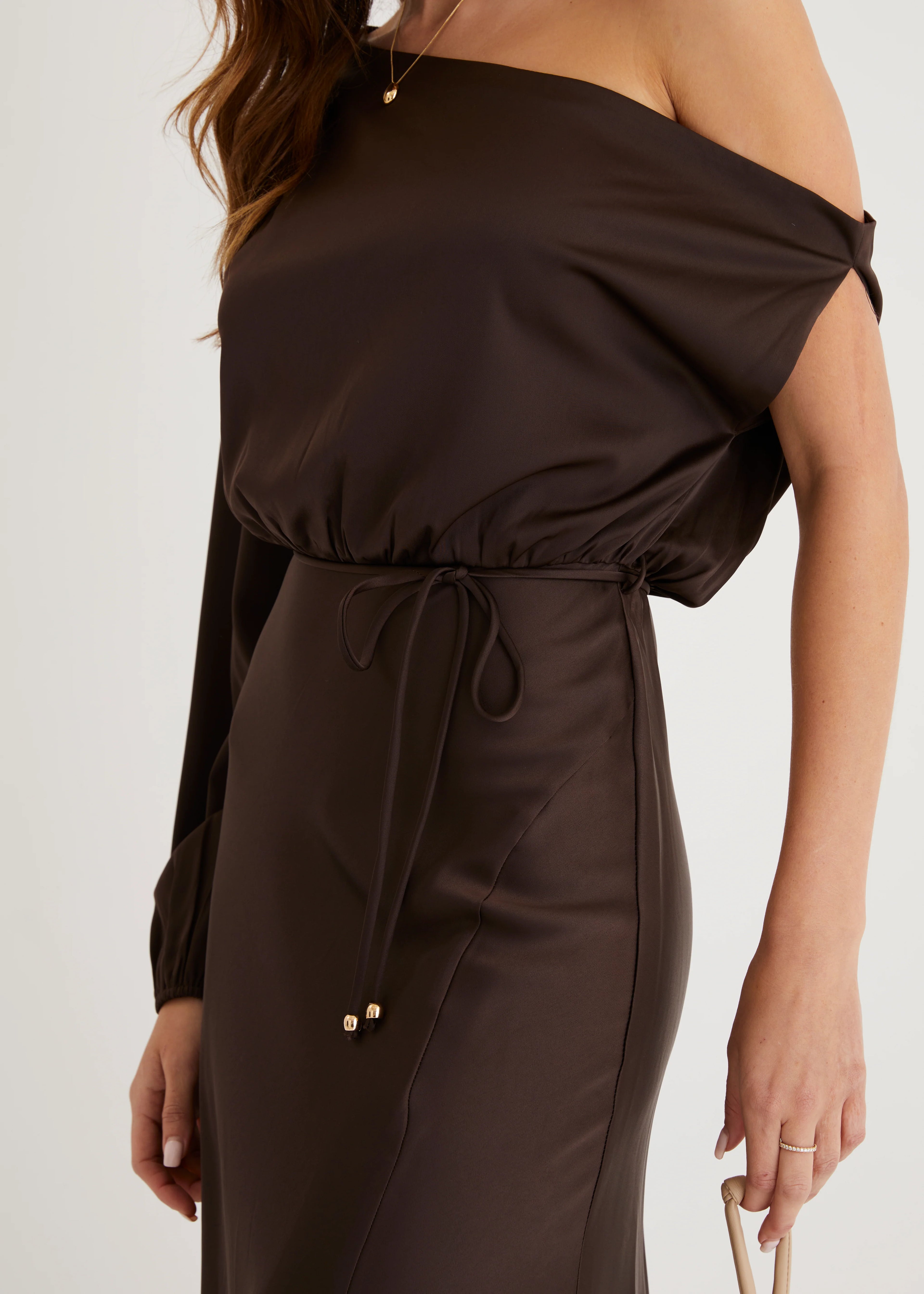 Skylah Drop Shoulder Midi Dress - Chocolate