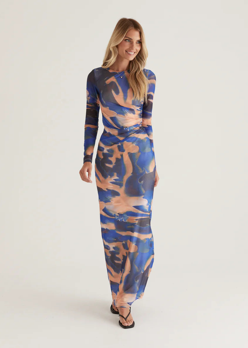 Rhianna Mesh Maxi Dress - Blue Tie Dye