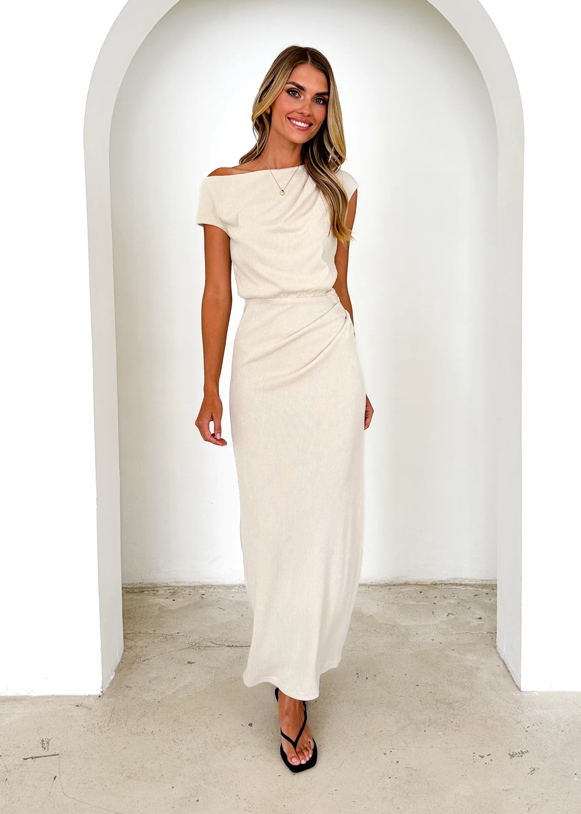 Tarni One Shoulder Maxi Dress - Oat